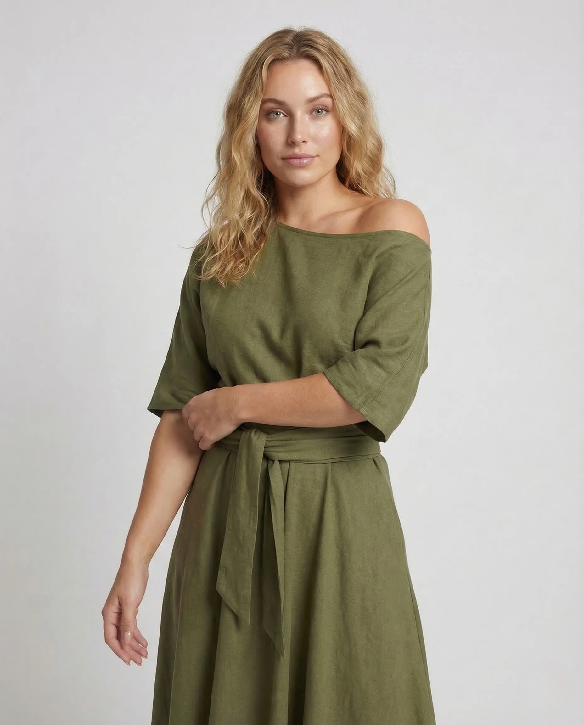 Damen Asymmetrisches Kleid Gürtel Taschen - Image 2