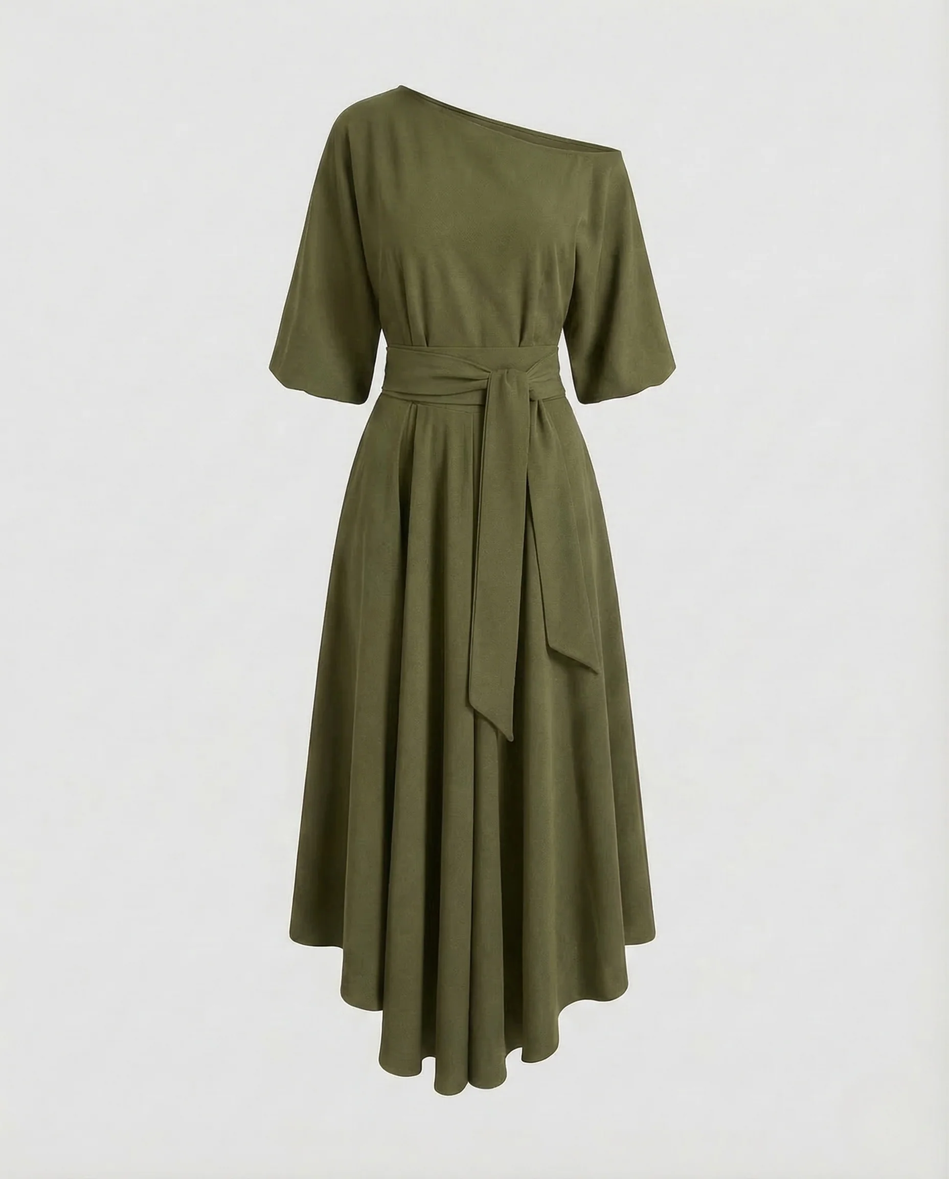 Damen Asymmetrisches Kleid Gürtel Taschen - Image 6