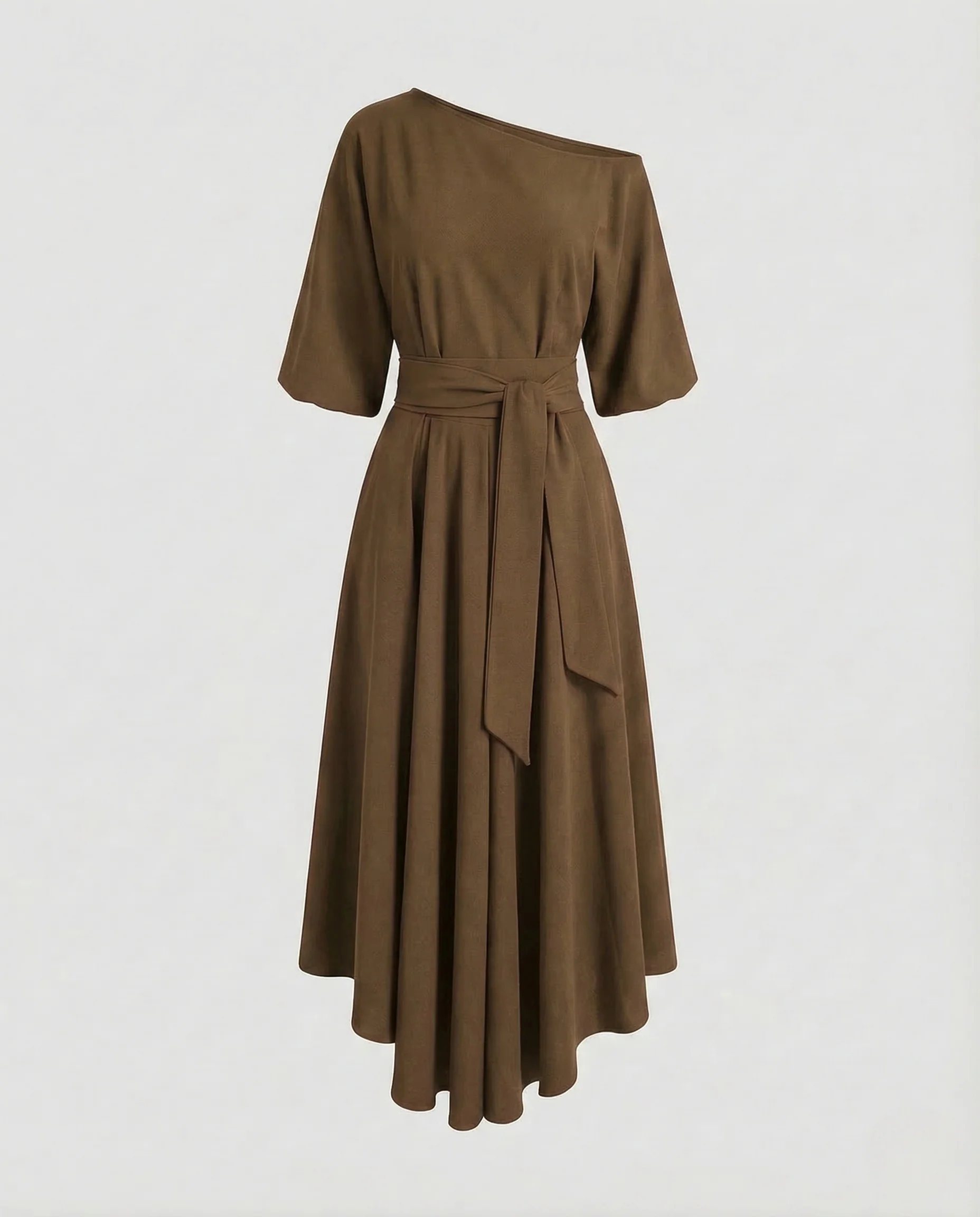 Damen Asymmetrisches Kleid Gürtel Taschen - Image 7