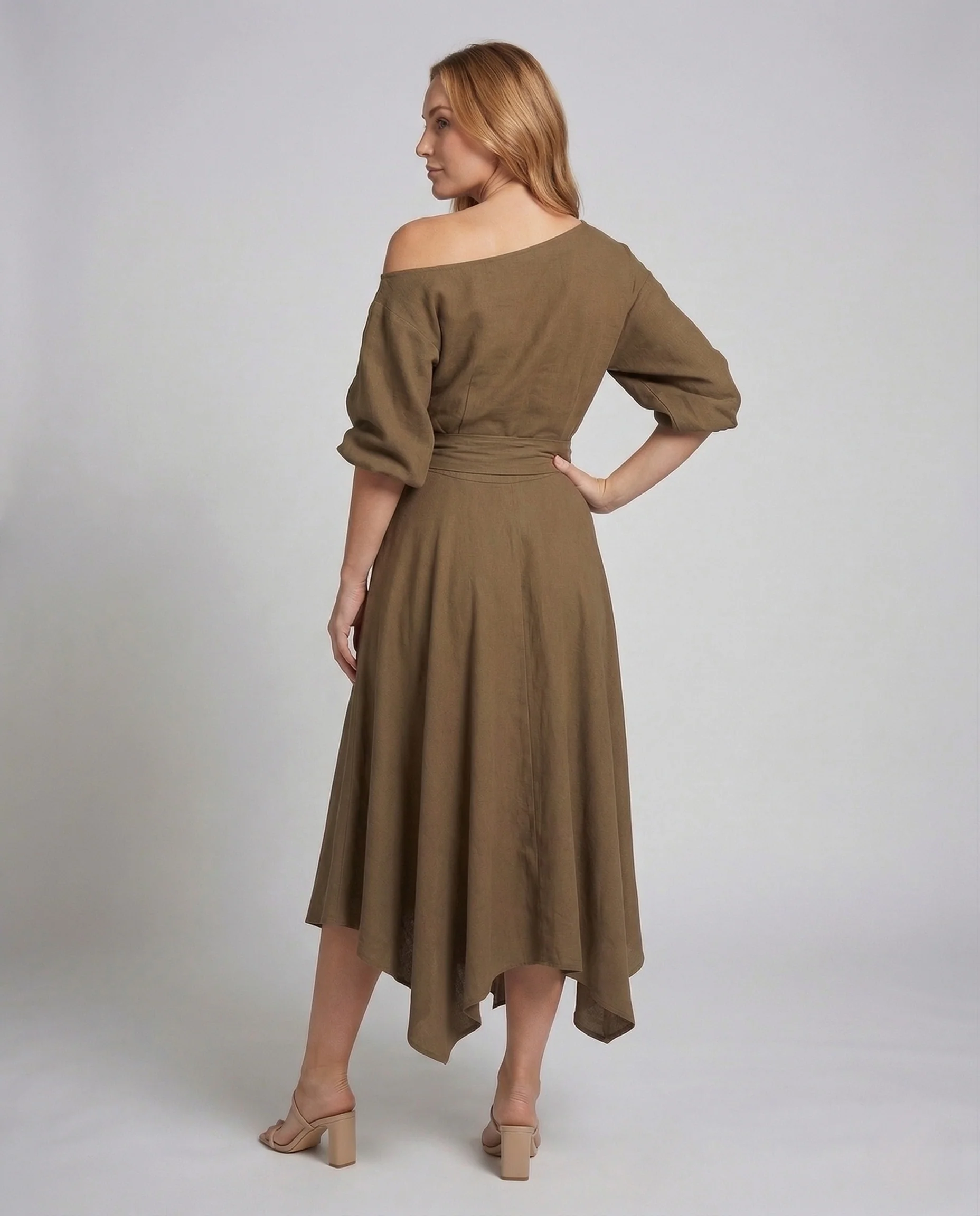 Damen Wickel Midikleid Godetrock - Image 4
