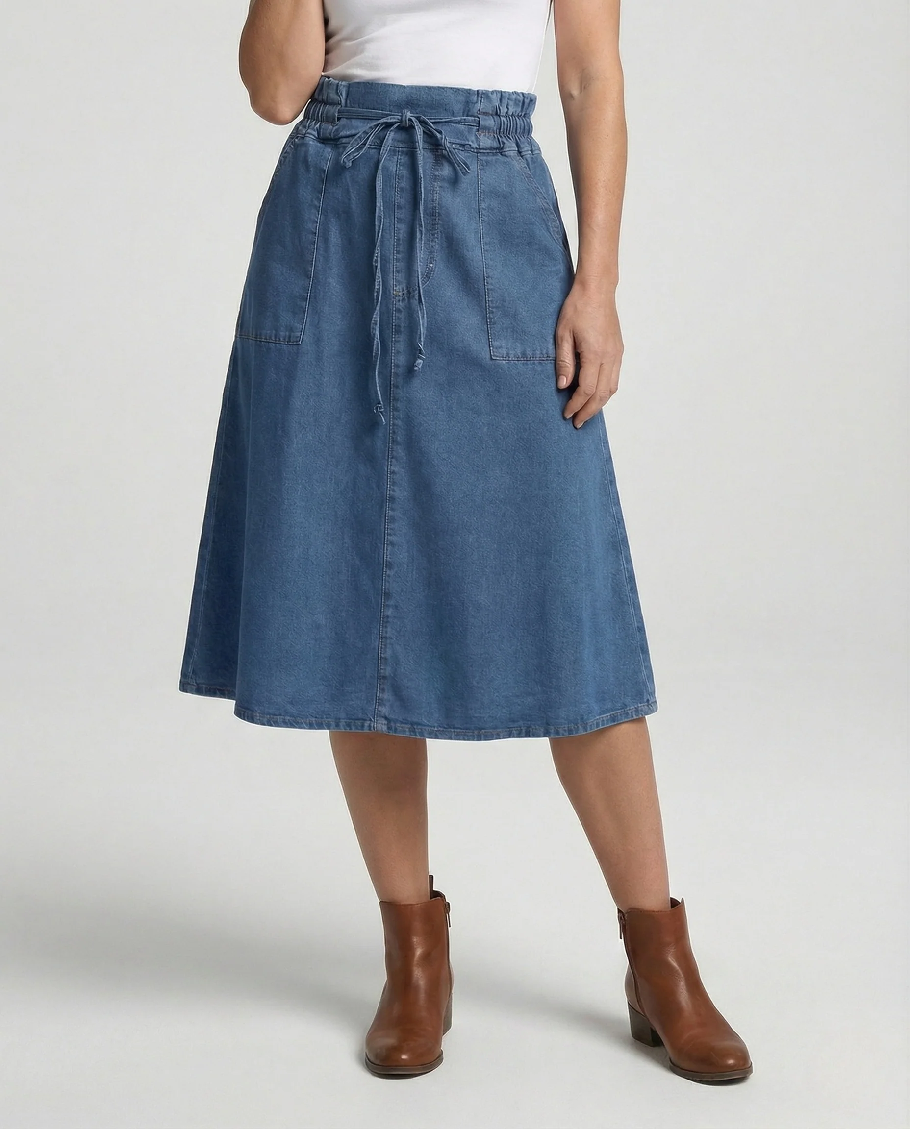 Midirock Damen Jeans Tunnelzug - Image 2