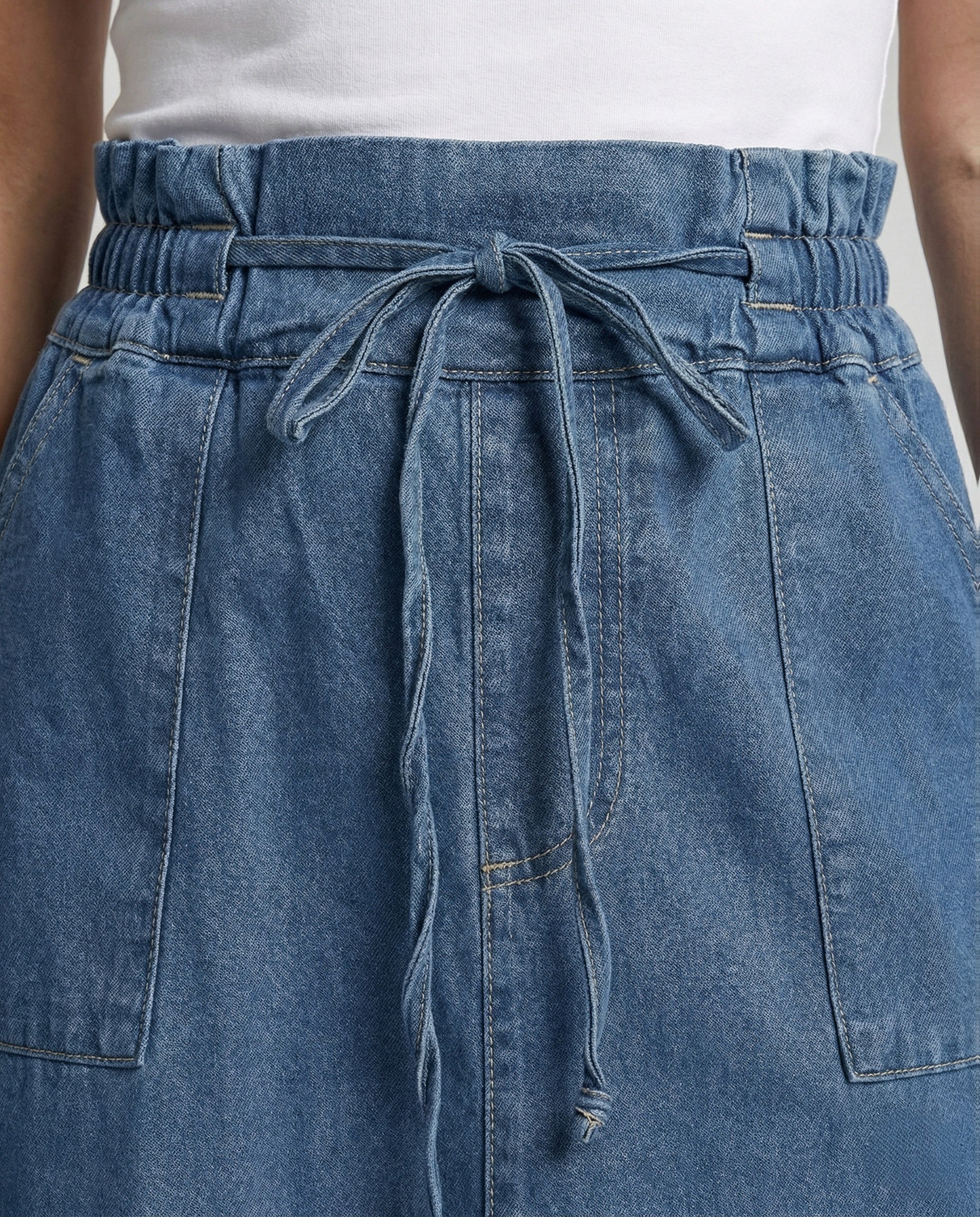 Midirock Damen Jeans Tunnelzug - Image 3