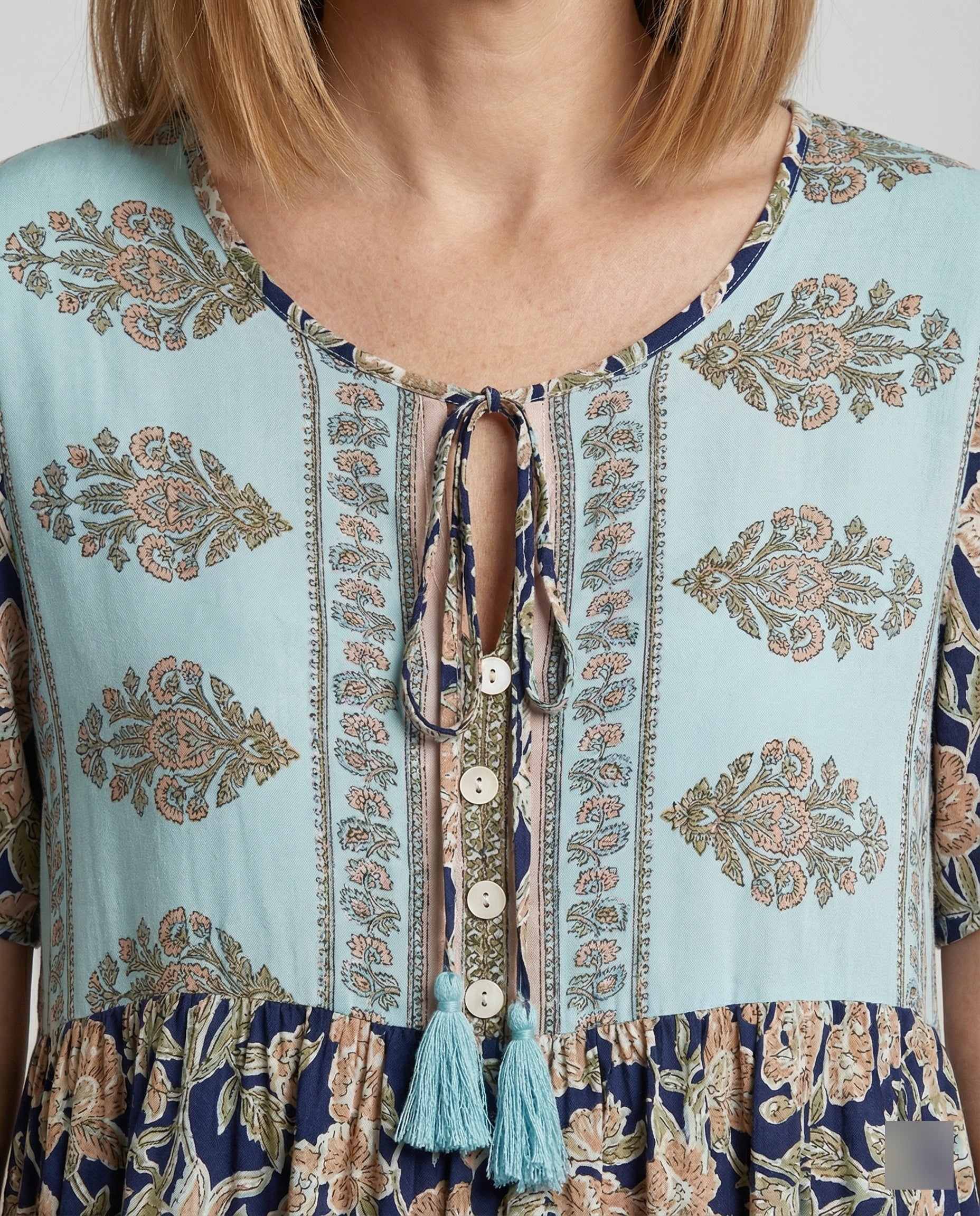Damen Boho Midikleid A-Linie mit Bordüre - Image 3