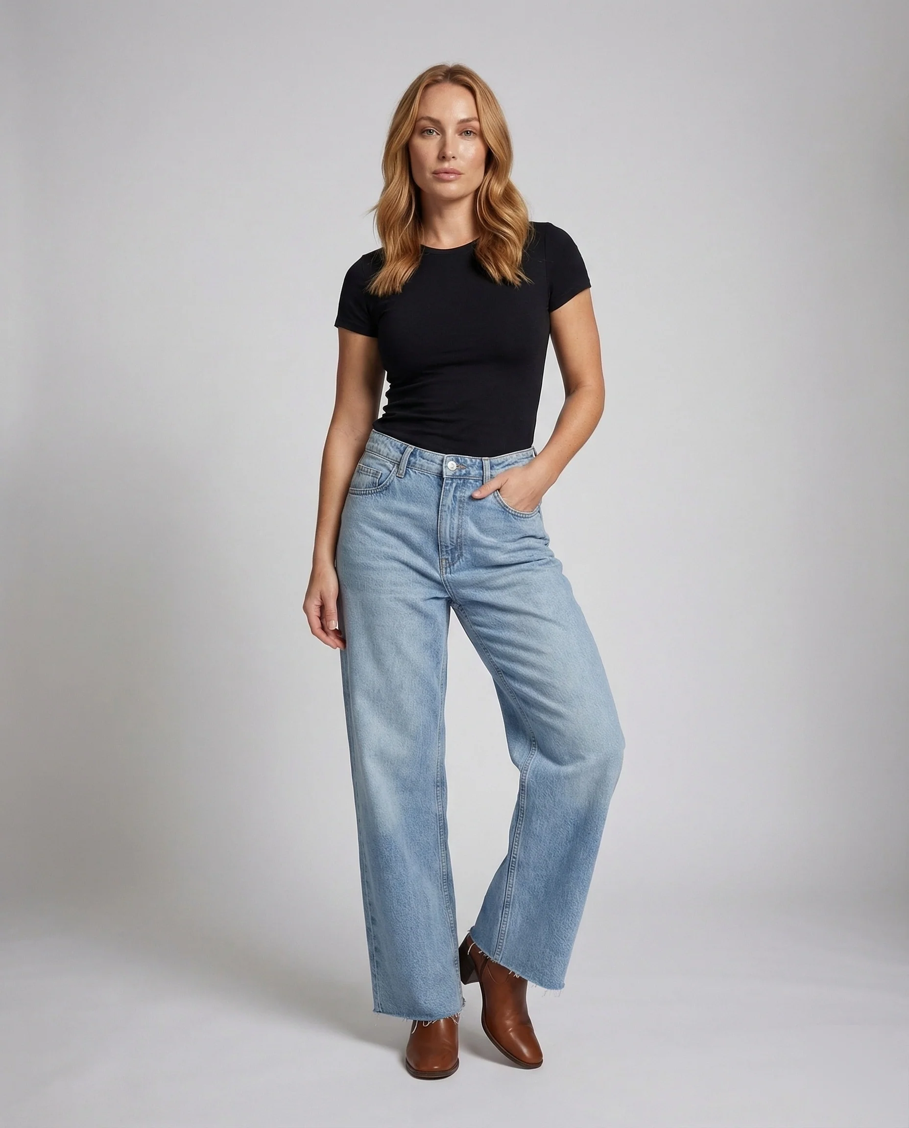 Damen Baggy Jeans High Waist Herzpatch