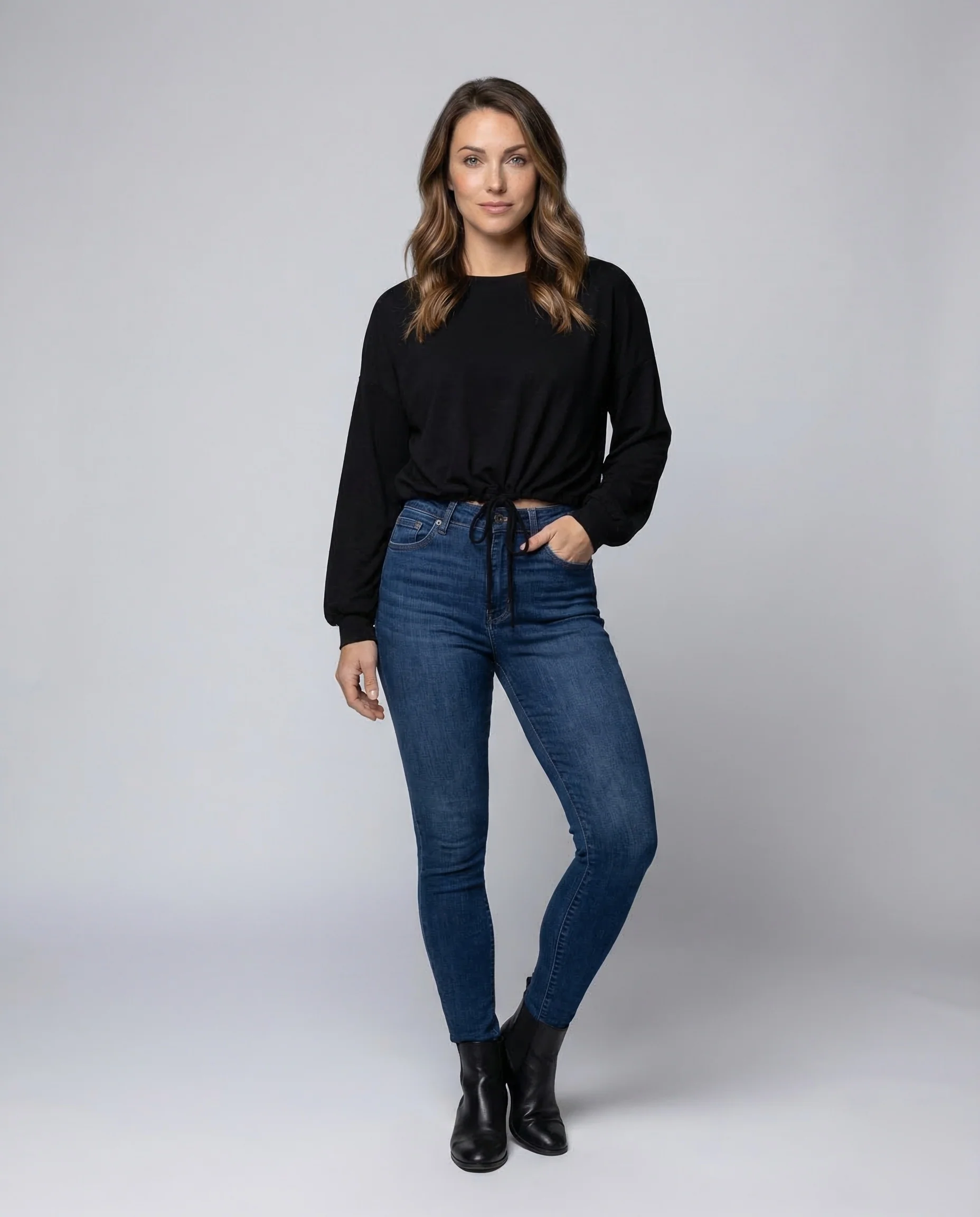 Damen Crop Shirt Ballonärmel