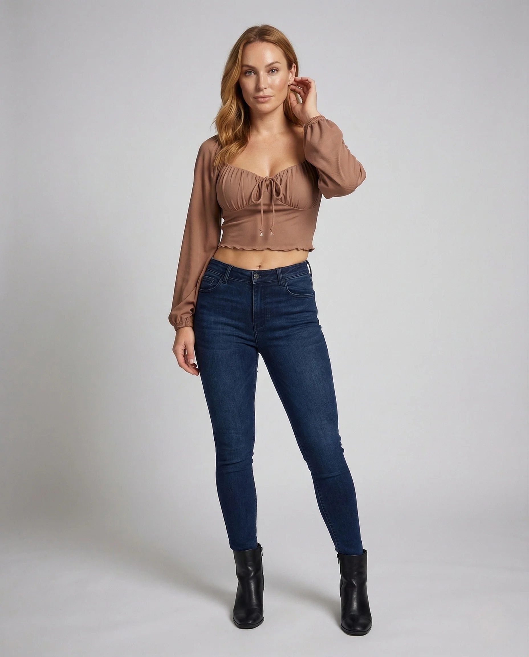 Damen Crop Top Ripp Raffung