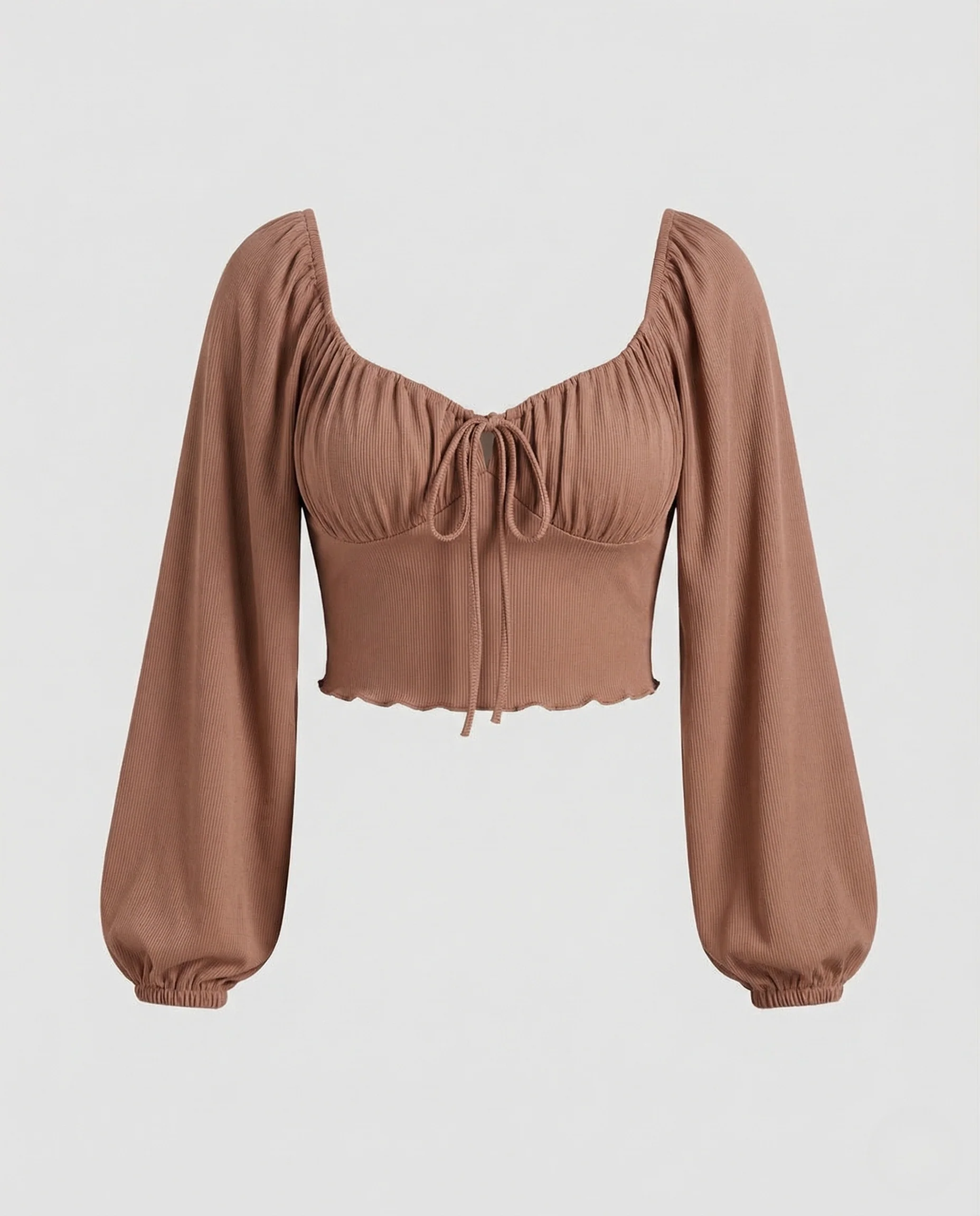 Damen Crop Top Ripp Raffung - Image 5