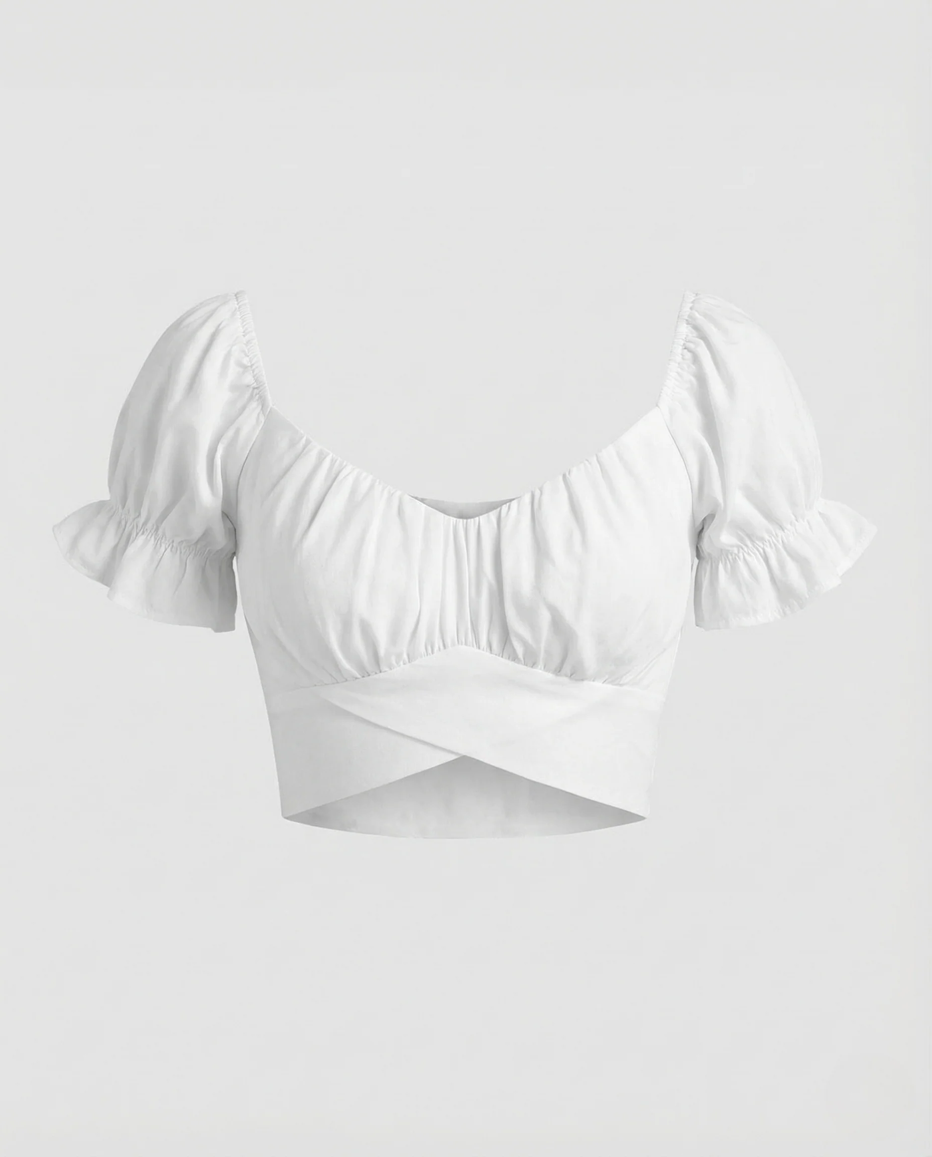 Damen Crop Top Puffärmel Schleife - Image 5