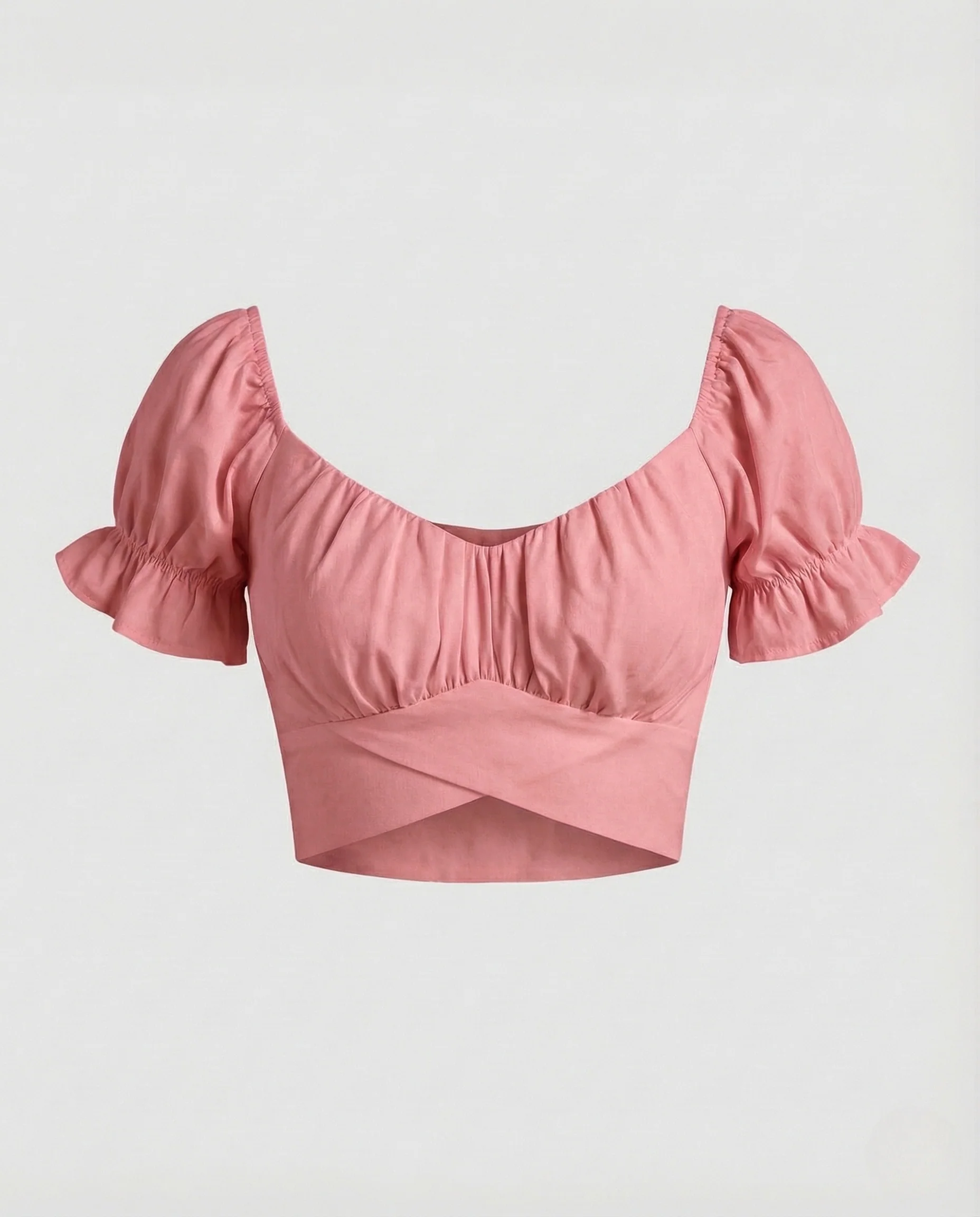 Damen Crop Top Puffärmel Schleife - Image 6