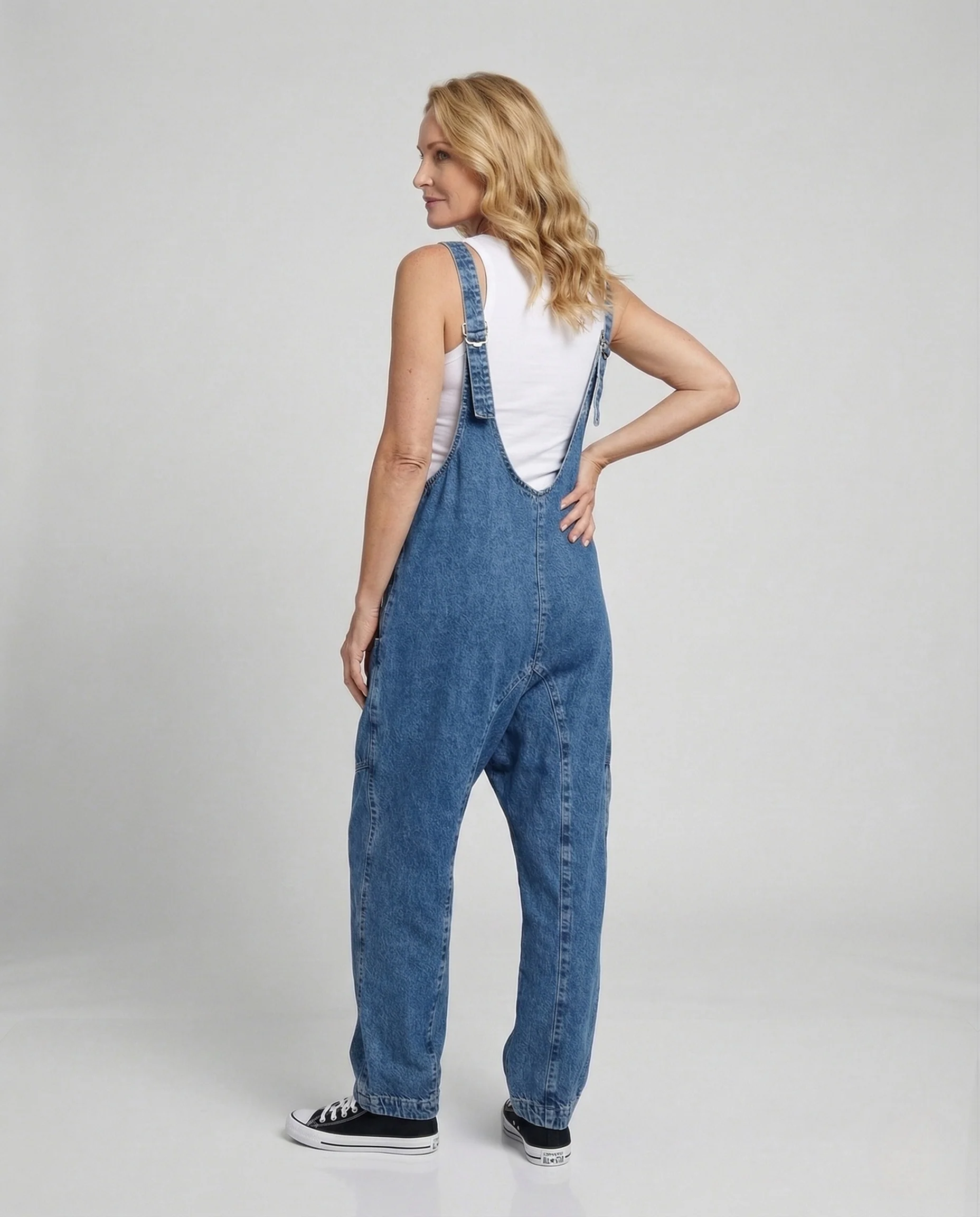 Damen Worker Overall aus Baumwollcanvas mit V-Ausschnitt & Taschen - Image 3
