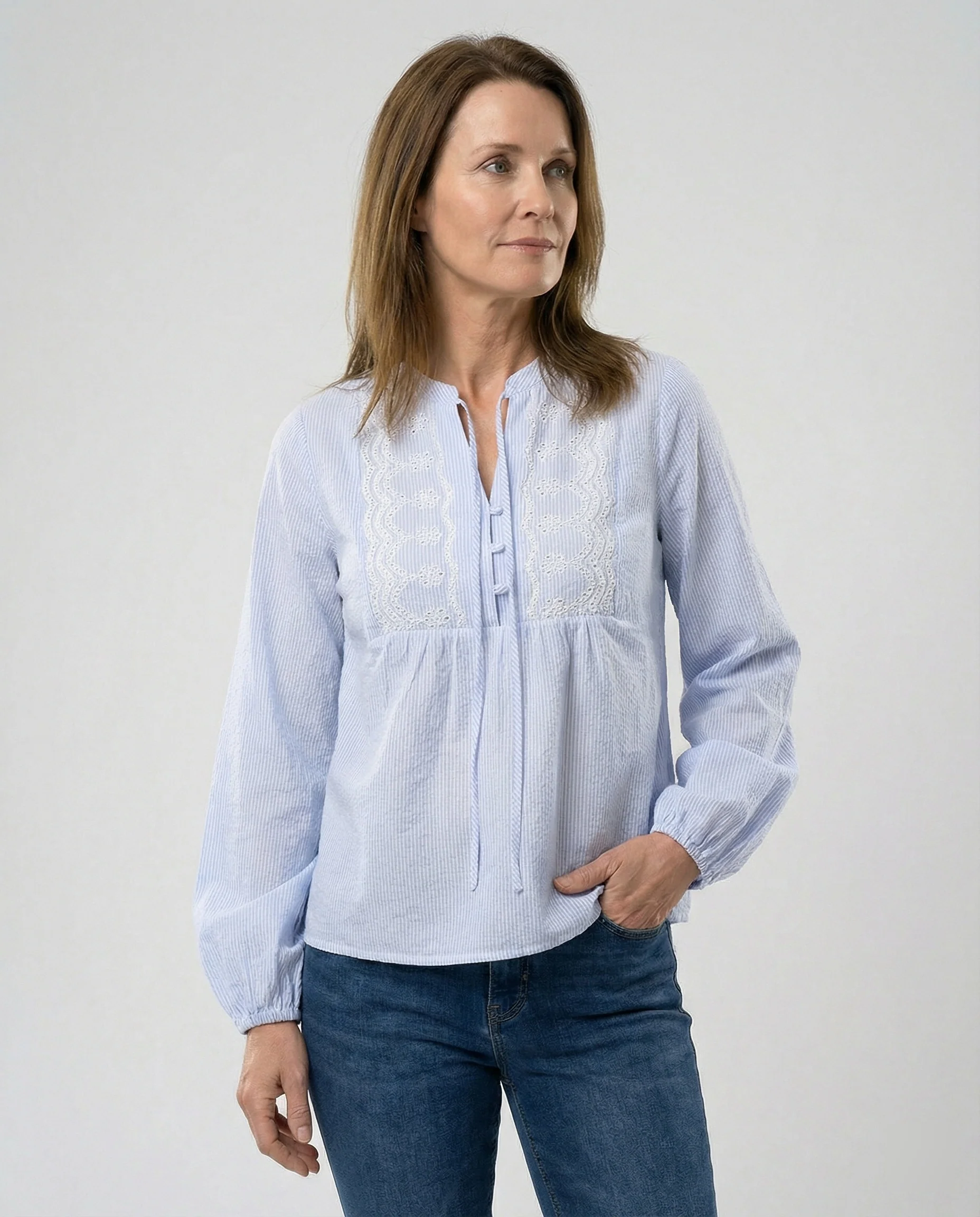 Bestickte Bluse Damen mit Ballonärmeln