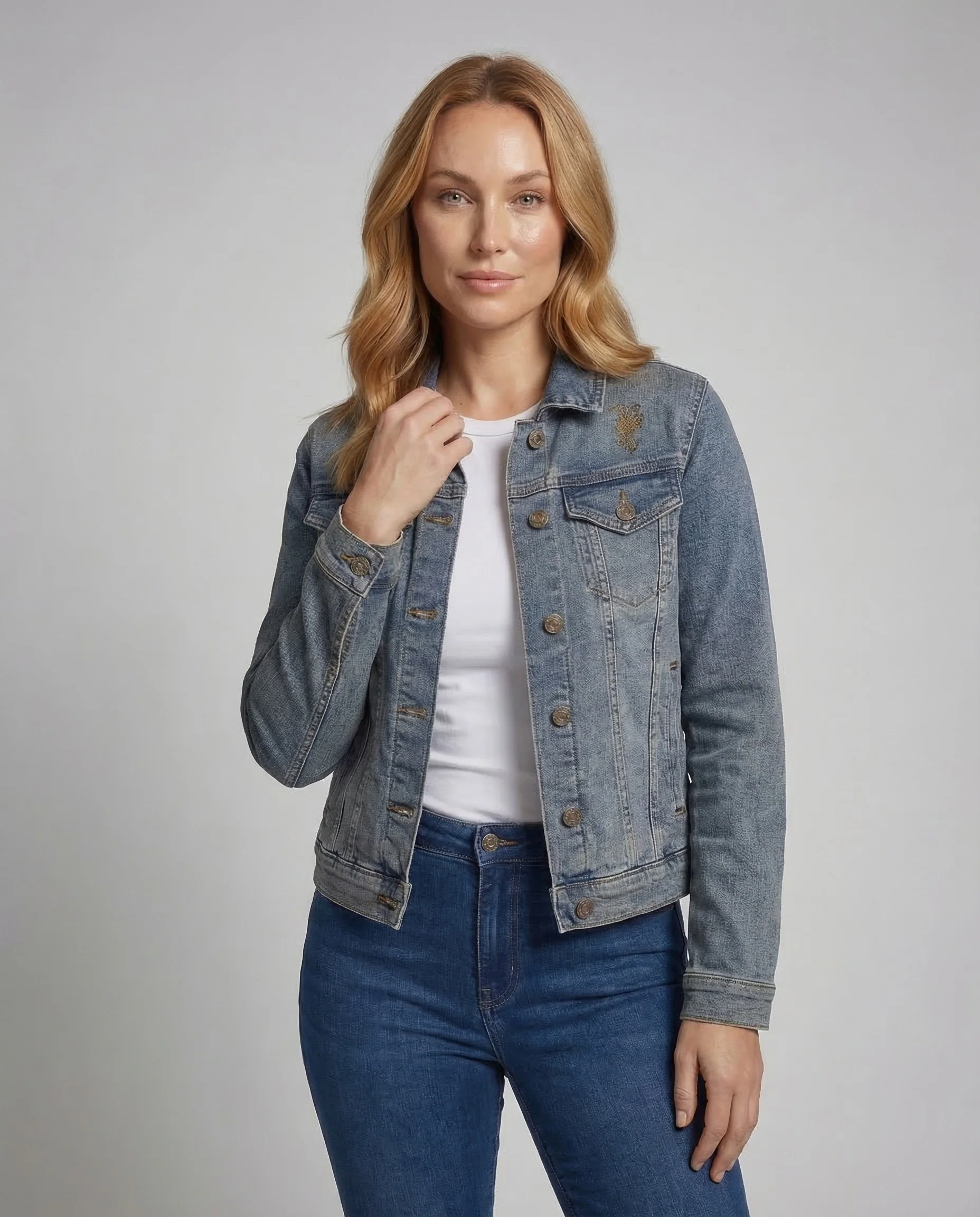 Damen Jeansjacke Bestickt Herz - Image 2