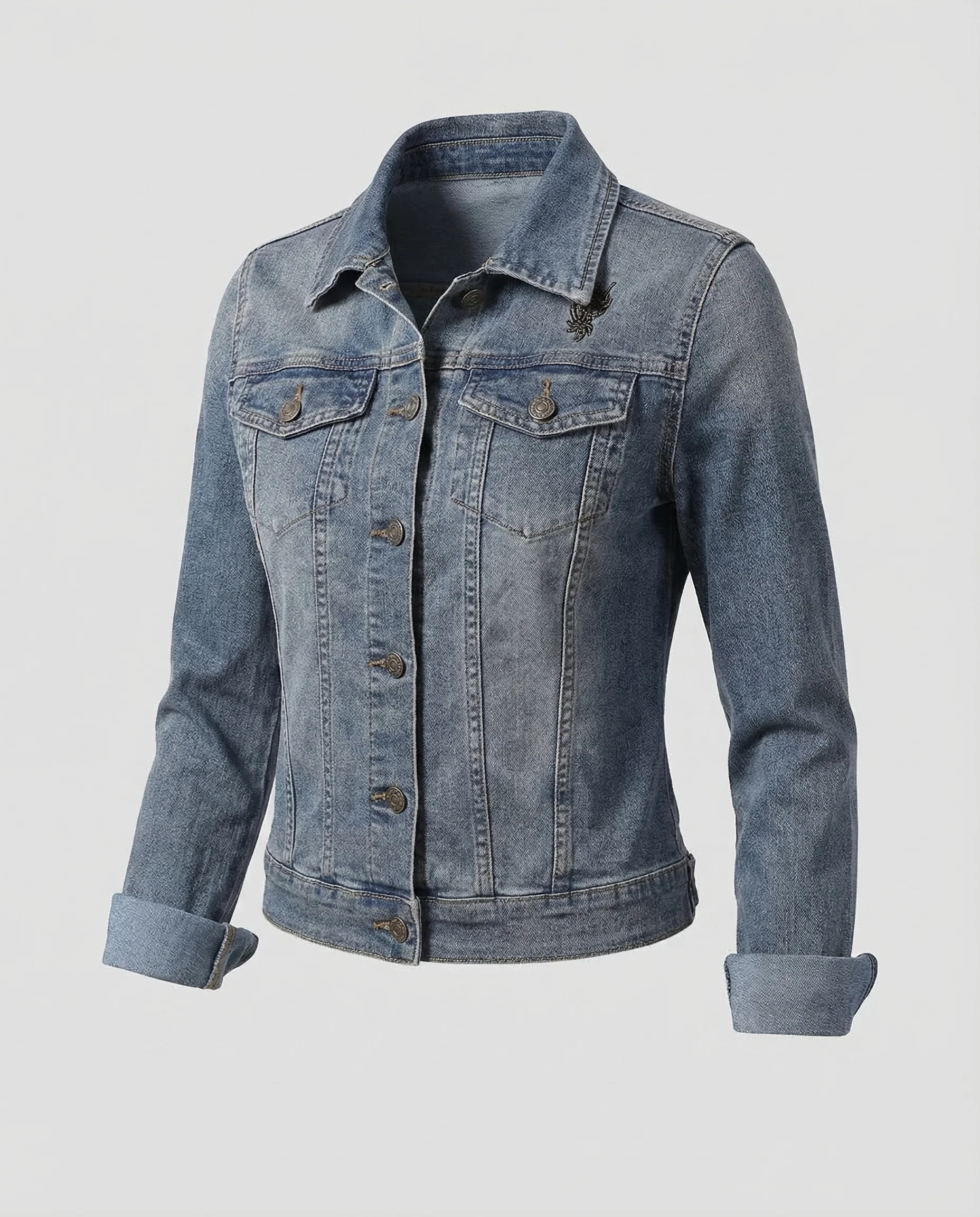 Damen Jeansjacke Bestickt Herz - Image 4