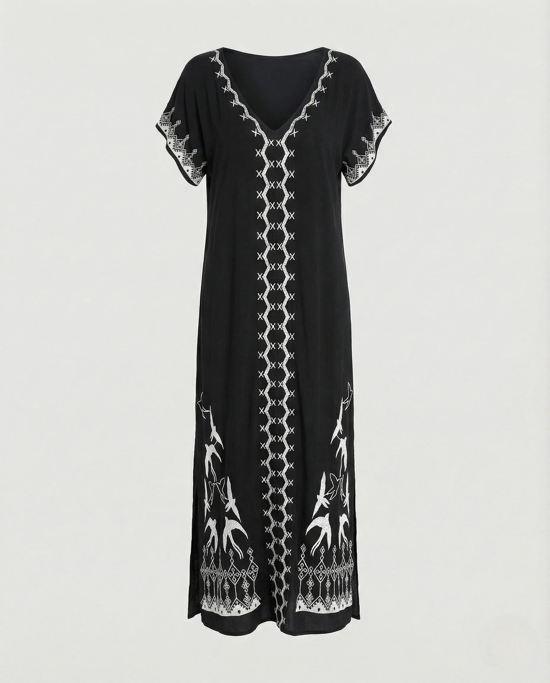 Damen Maxikleid Kaftan V-Ausschnitt - Image 6
