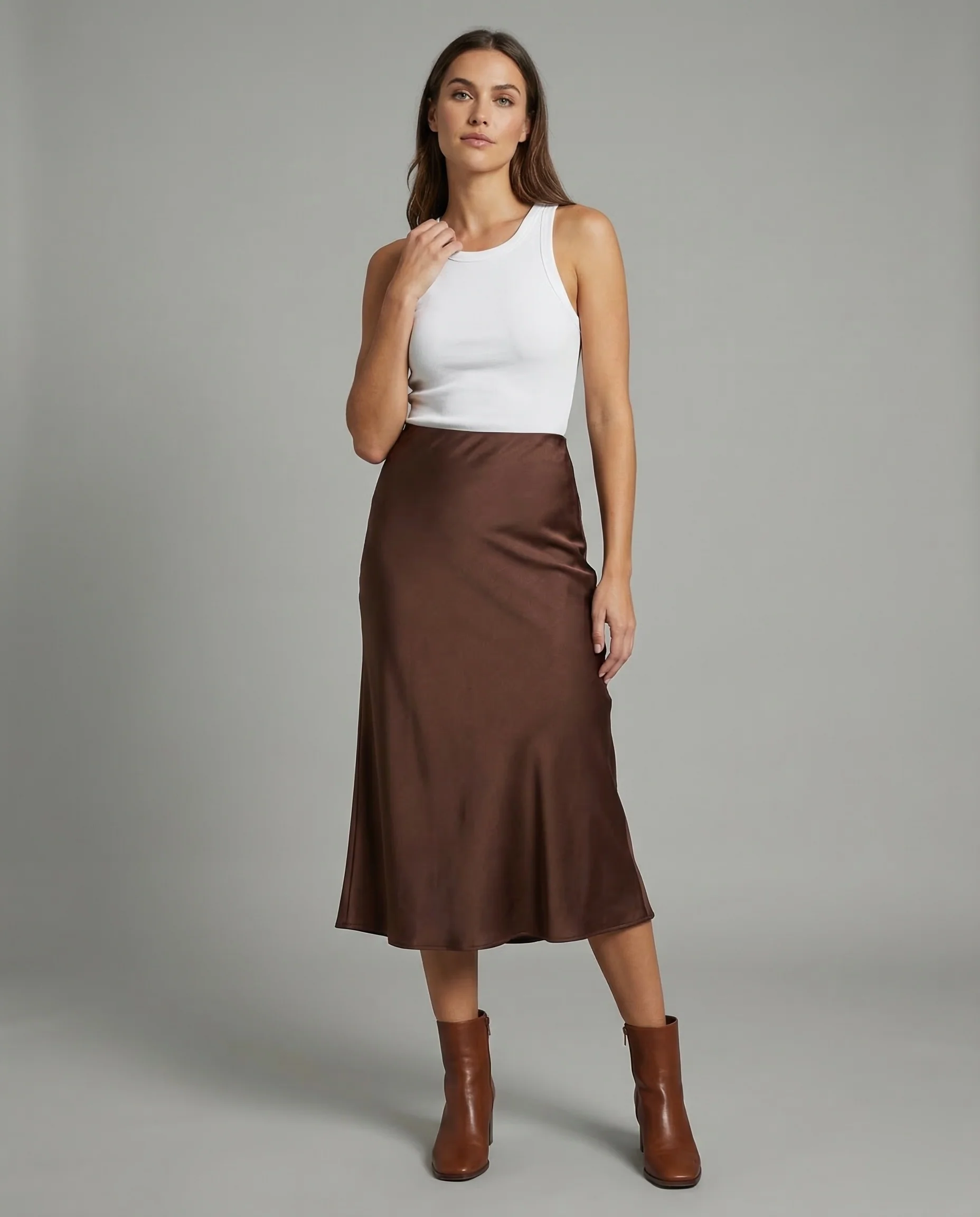 Damen Satin Maxirock Trompete
