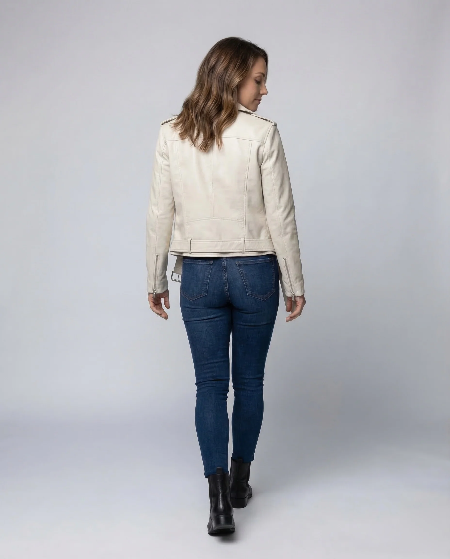 Damen Kunstleder Bikerjacke Gürtel - Image 4