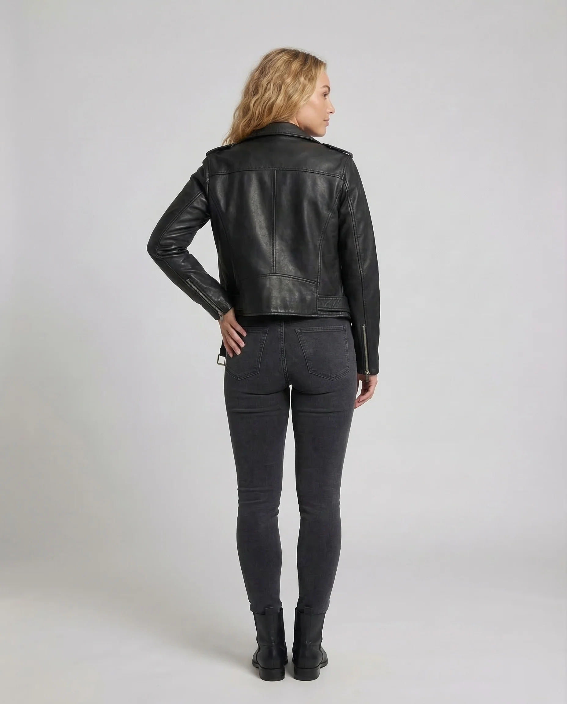 Damen Bikerjacke Kunstleder Gürtel - Image 4