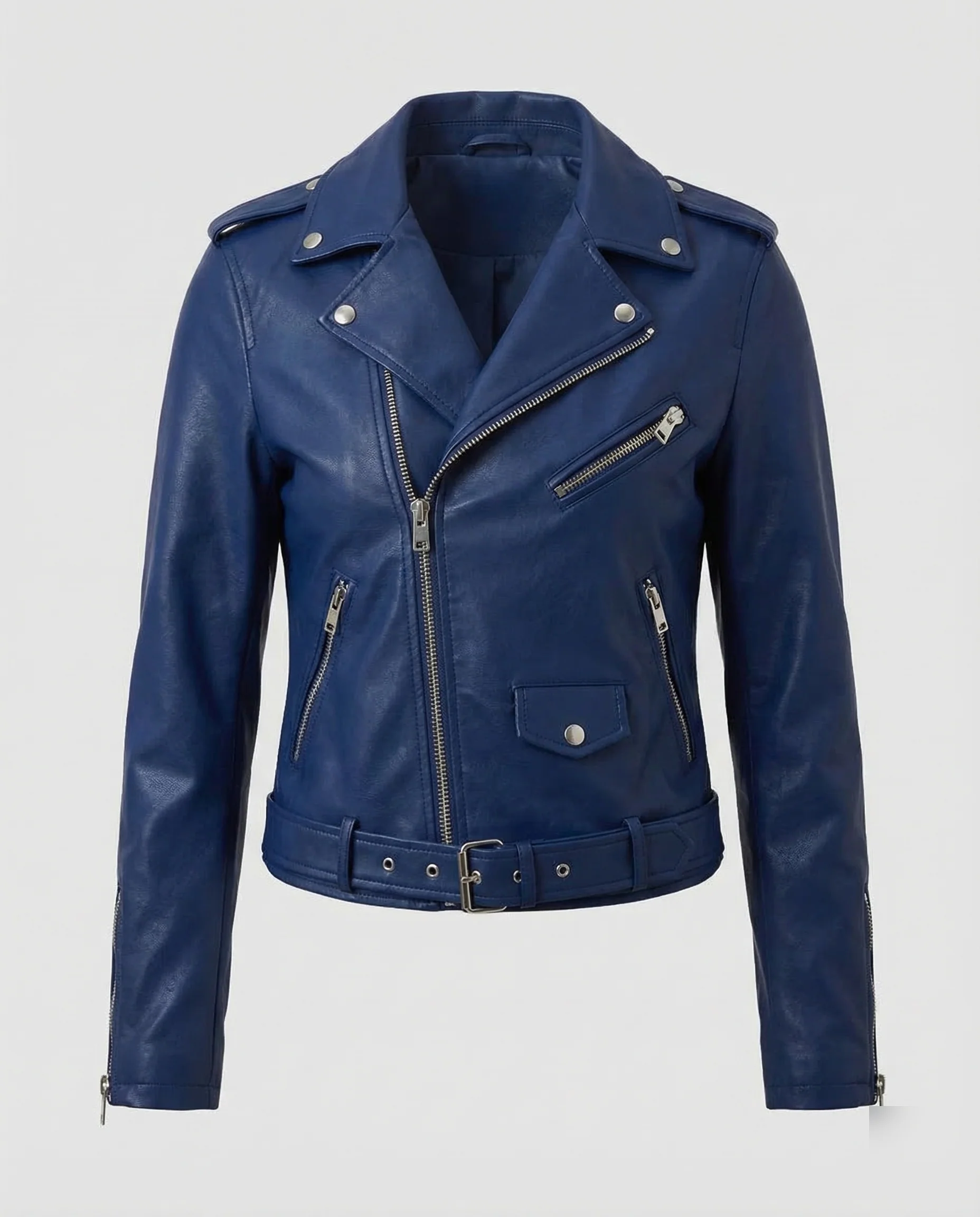 Damen Bikerjacke Kunstleder Gürtel - Image 5
