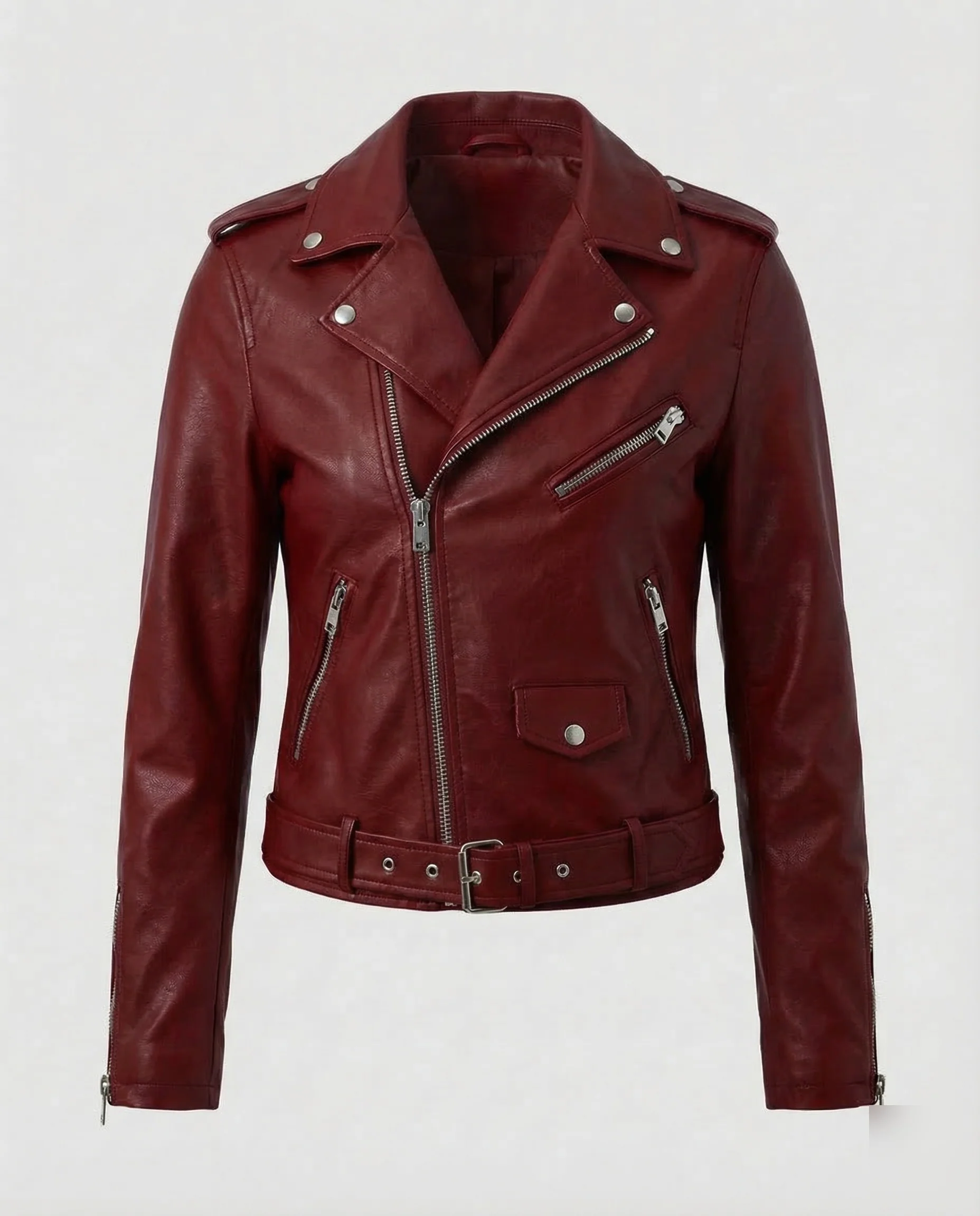 Damen Bikerjacke Kunstleder Gürtel - Image 6