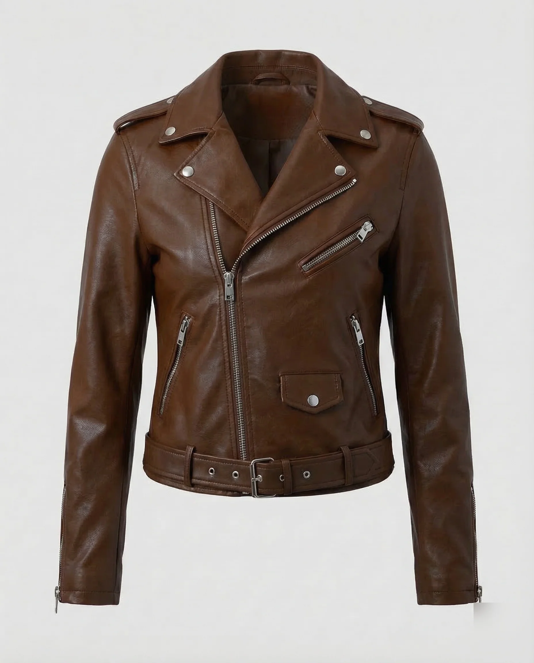 Damen Bikerjacke Kunstleder Gürtel - Image 7
