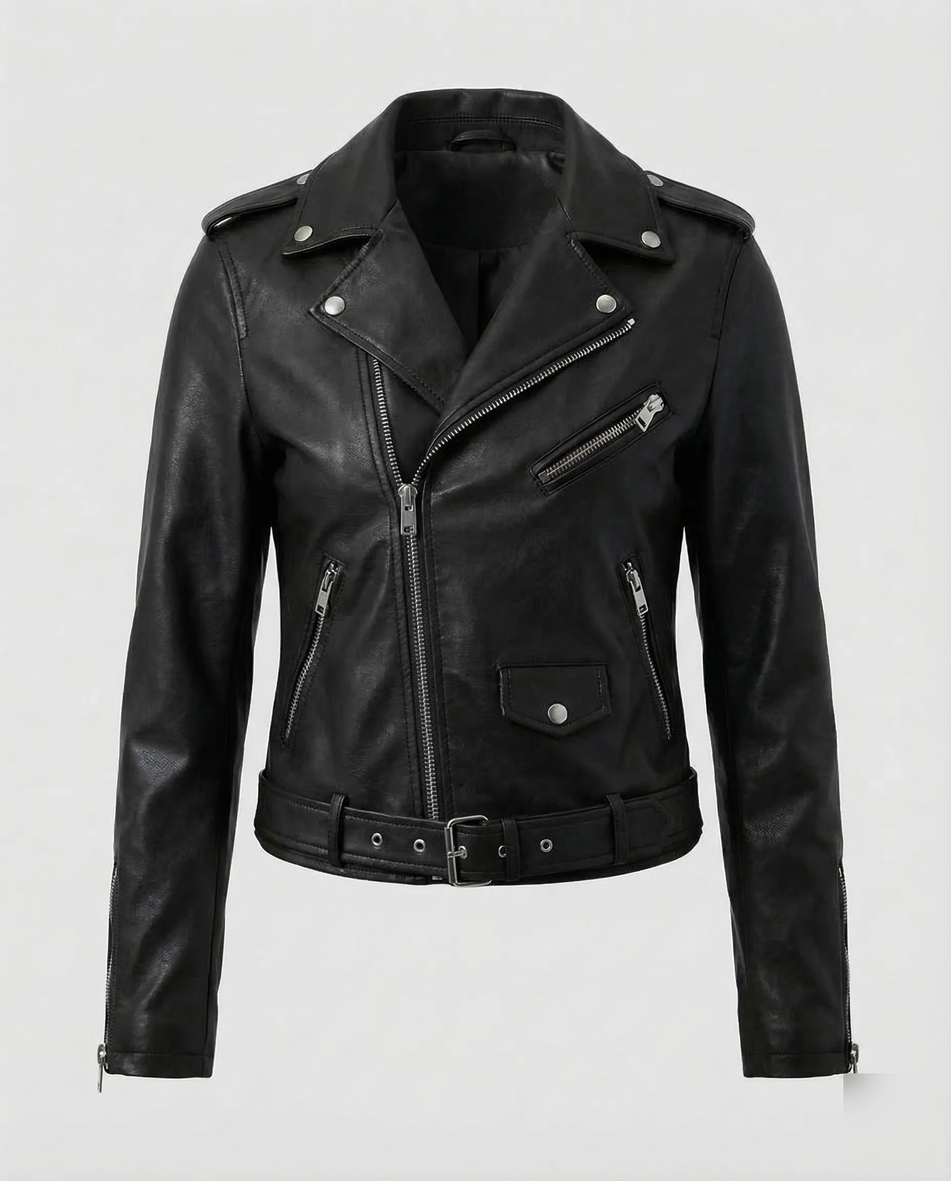 Damen Bikerjacke Kunstleder Gürtel - Image 8