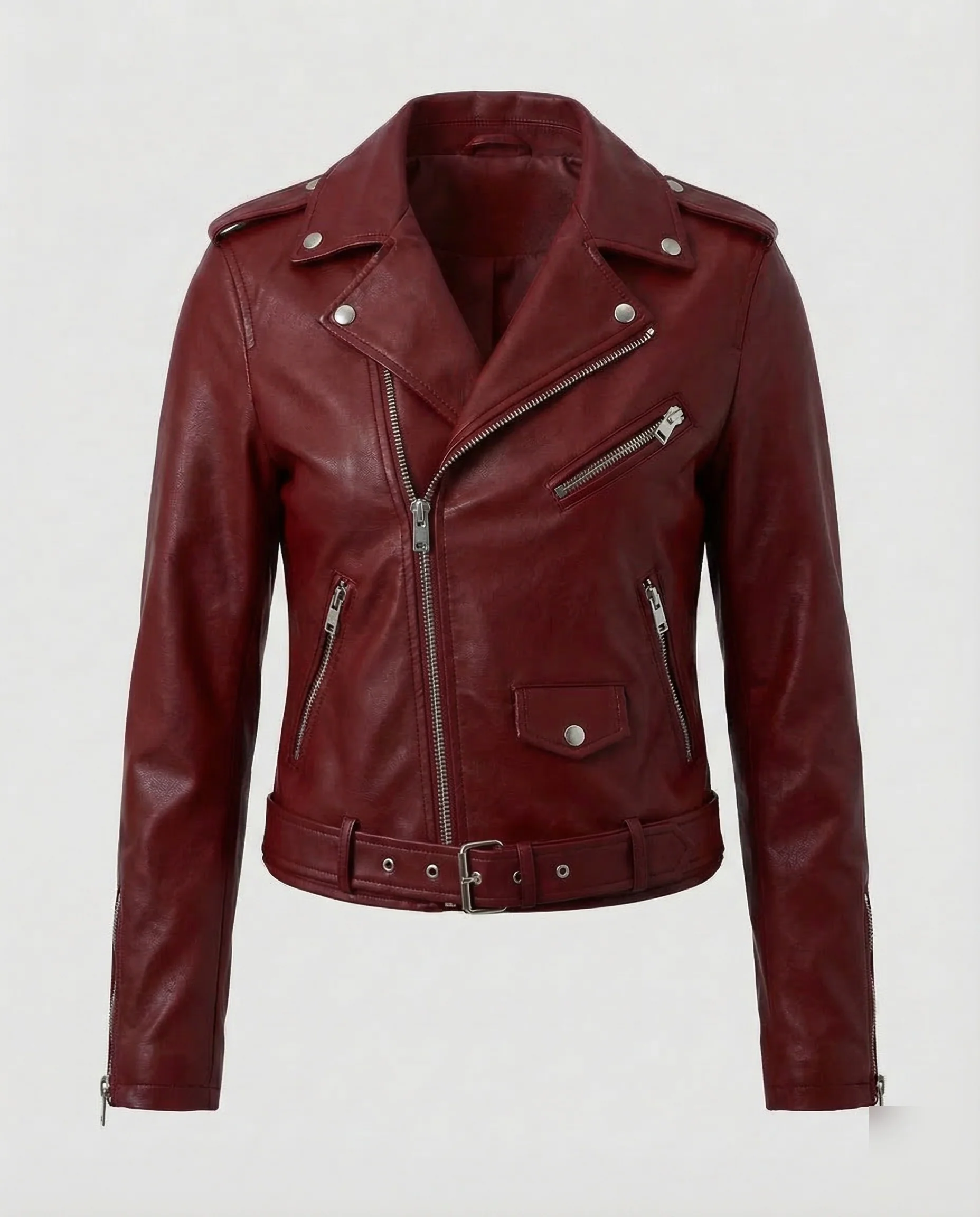 Damen Bikerjacke Kunstleder Gürtel - Image 9