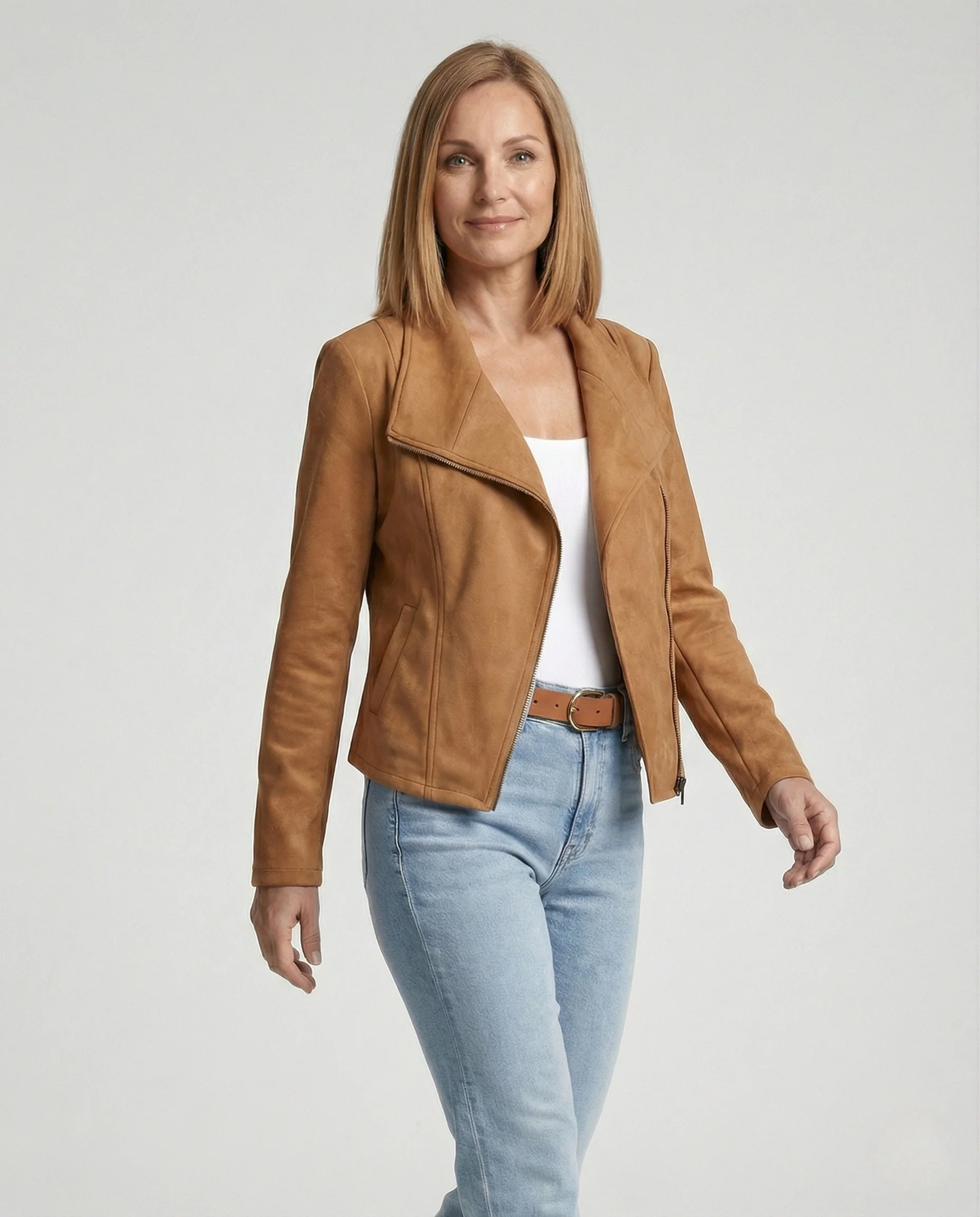 Damen Lederjacke Bikerjacke Wildlederoptik - Image 2