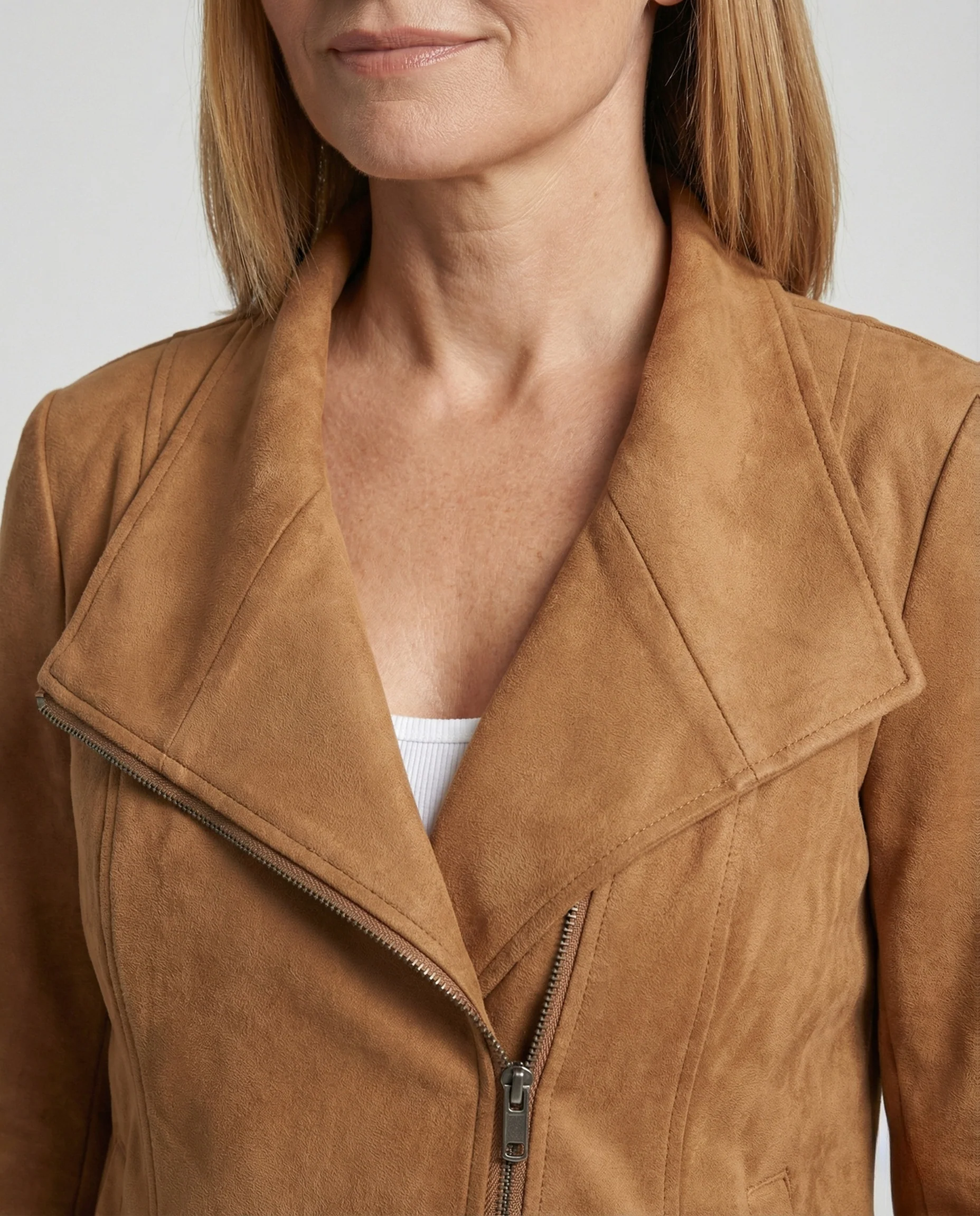 Damen Lederjacke Bikerjacke Wildlederoptik - Image 3
