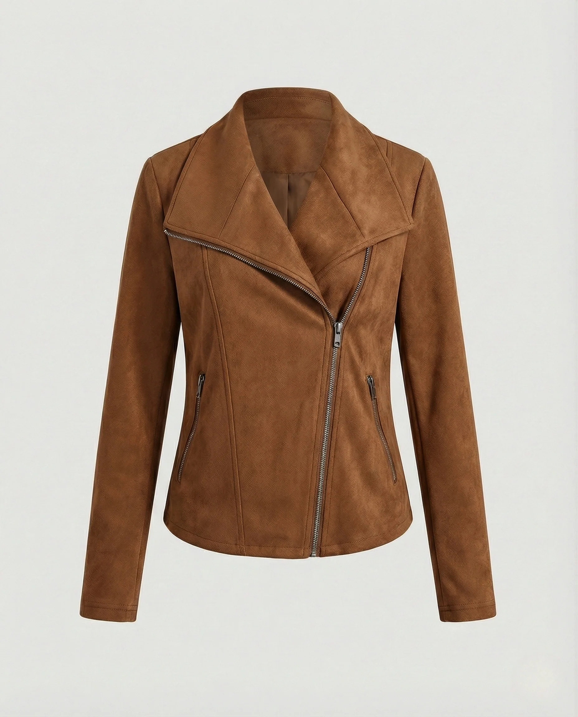 Damen Lederjacke Bikerjacke Wildlederoptik - Image 9