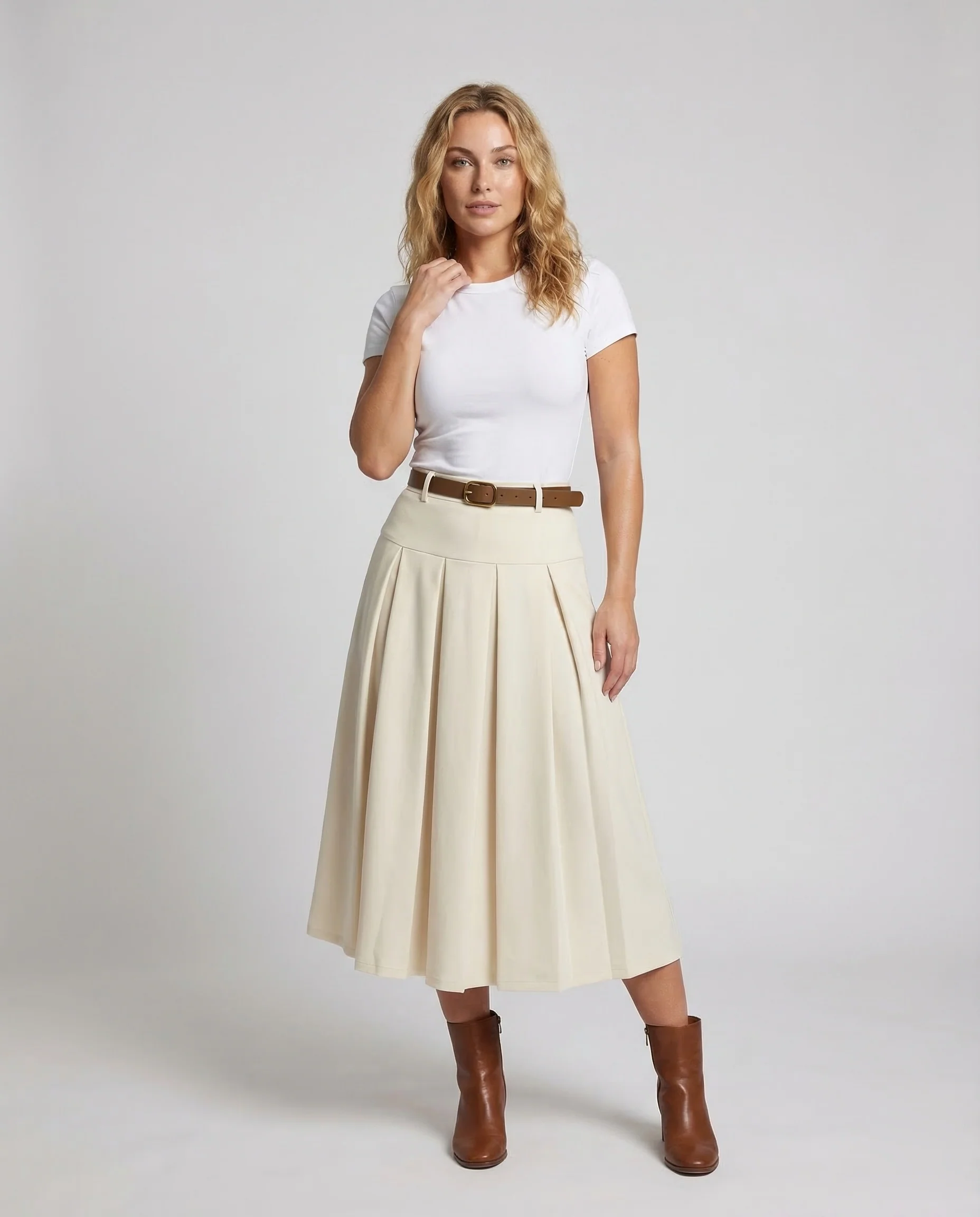 Damen Maxirock Kellerfalten Gürtel