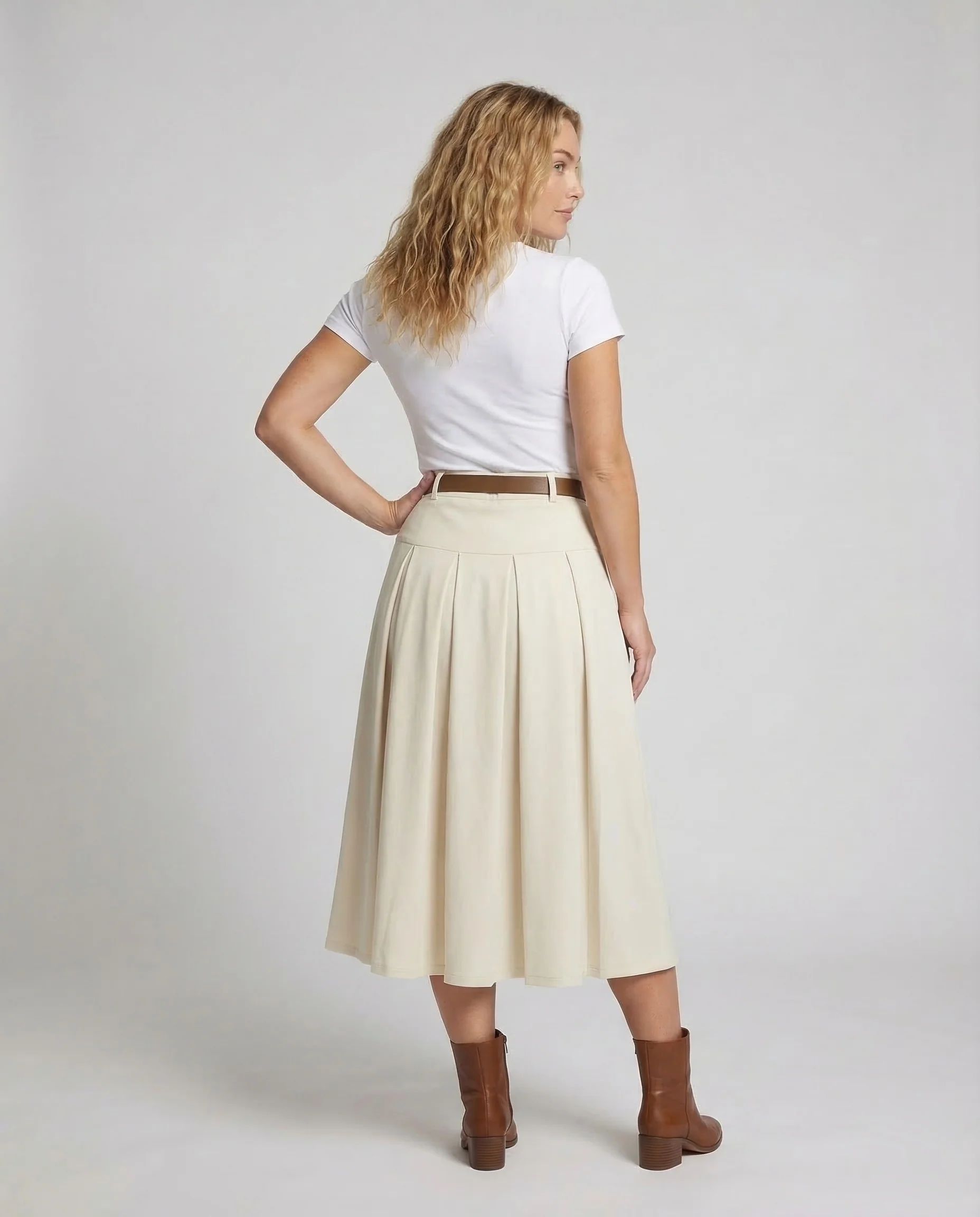 Damen Maxirock Kellerfalten Gürtel - Image 4