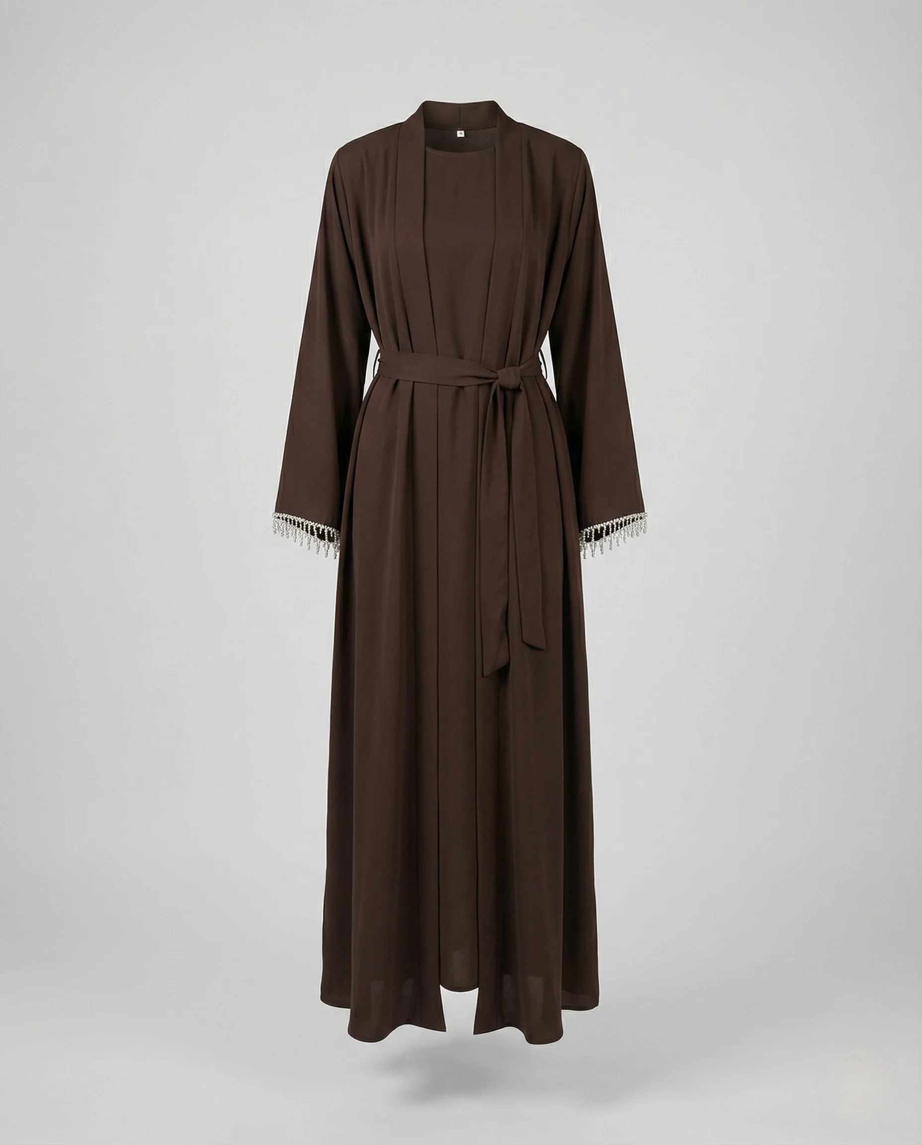 Damen Abaya Mantel Bodenlang mit Perlenfransen - Image 4
