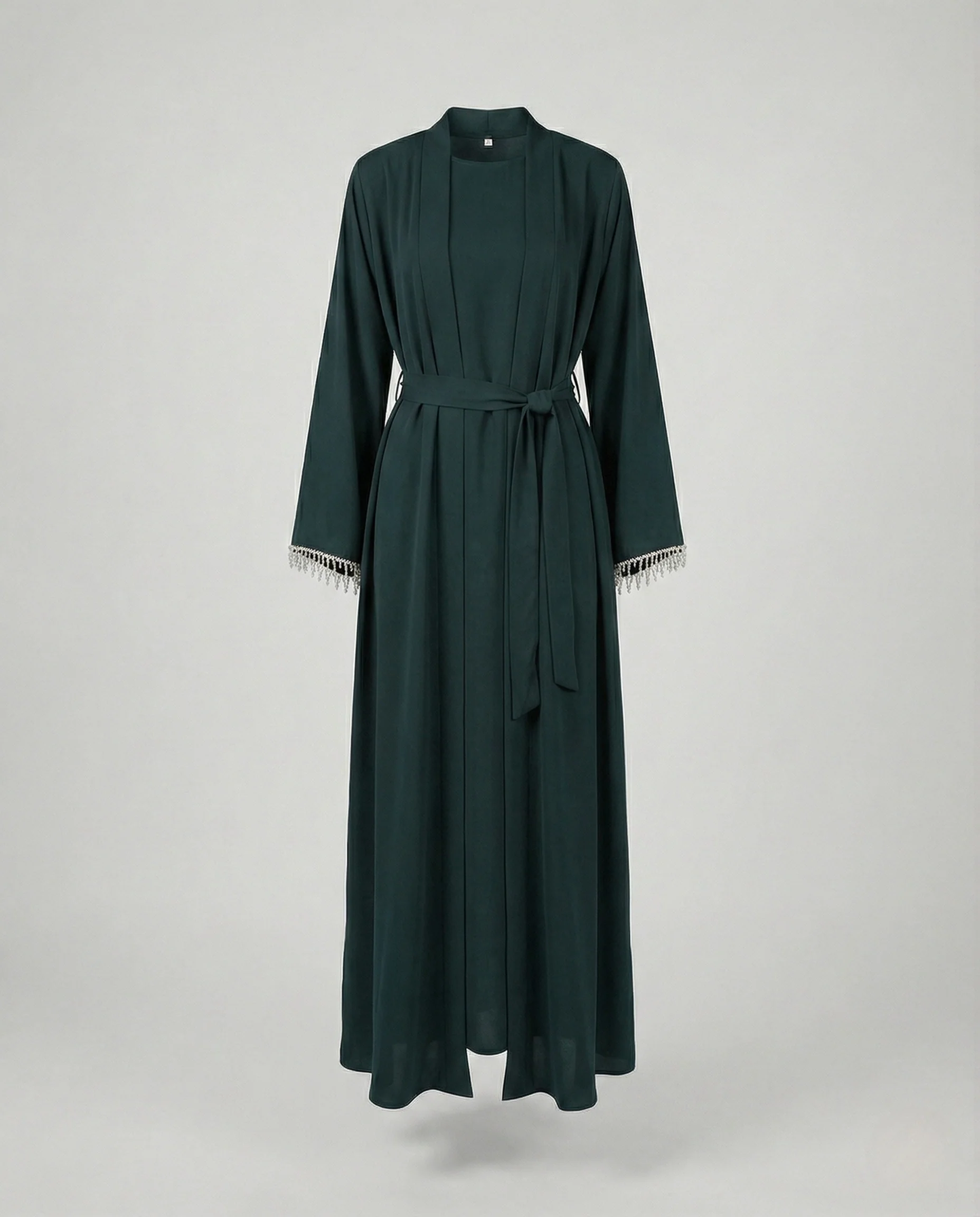 Damen Abaya Mantel Bodenlang mit Perlenfransen - Image 7