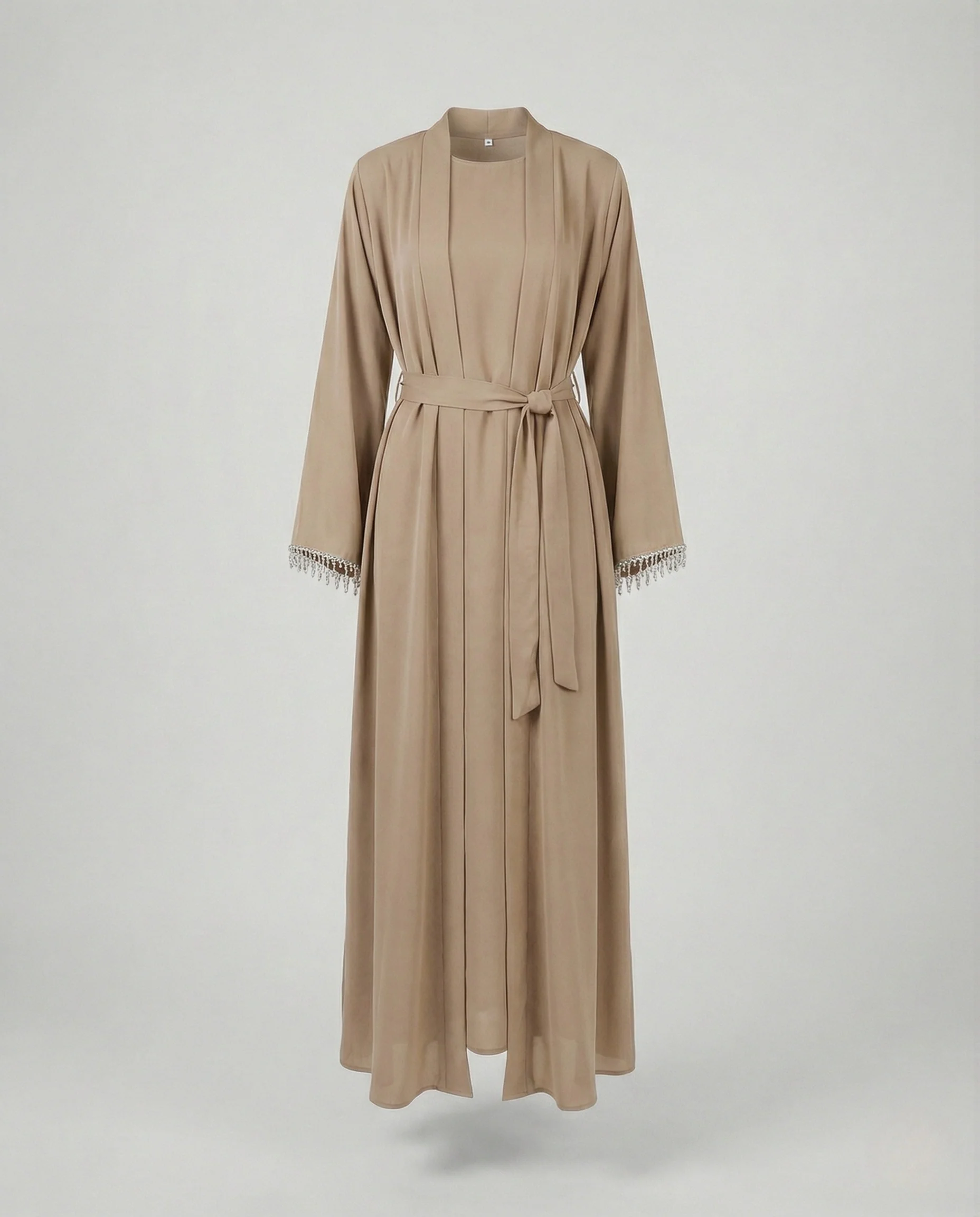 Damen Abaya Mantel Bodenlang mit Perlenfransen - Image 8