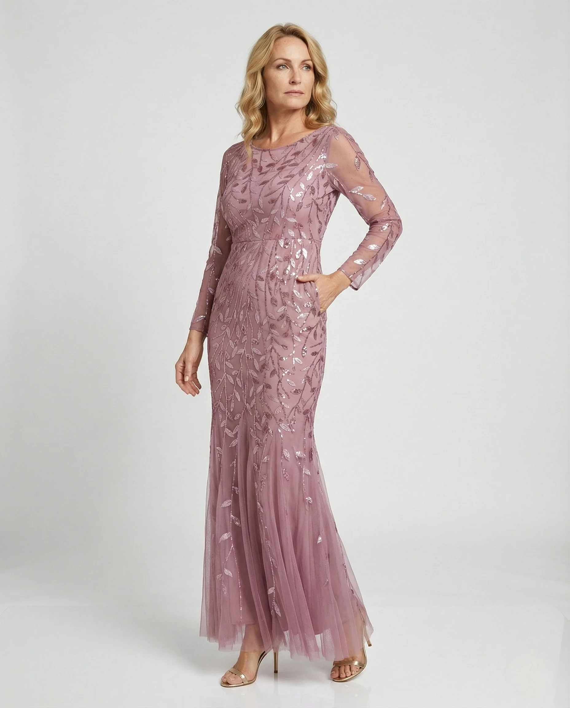 Damen Bodenlanges Abendkleid mit Paillettenstickerei