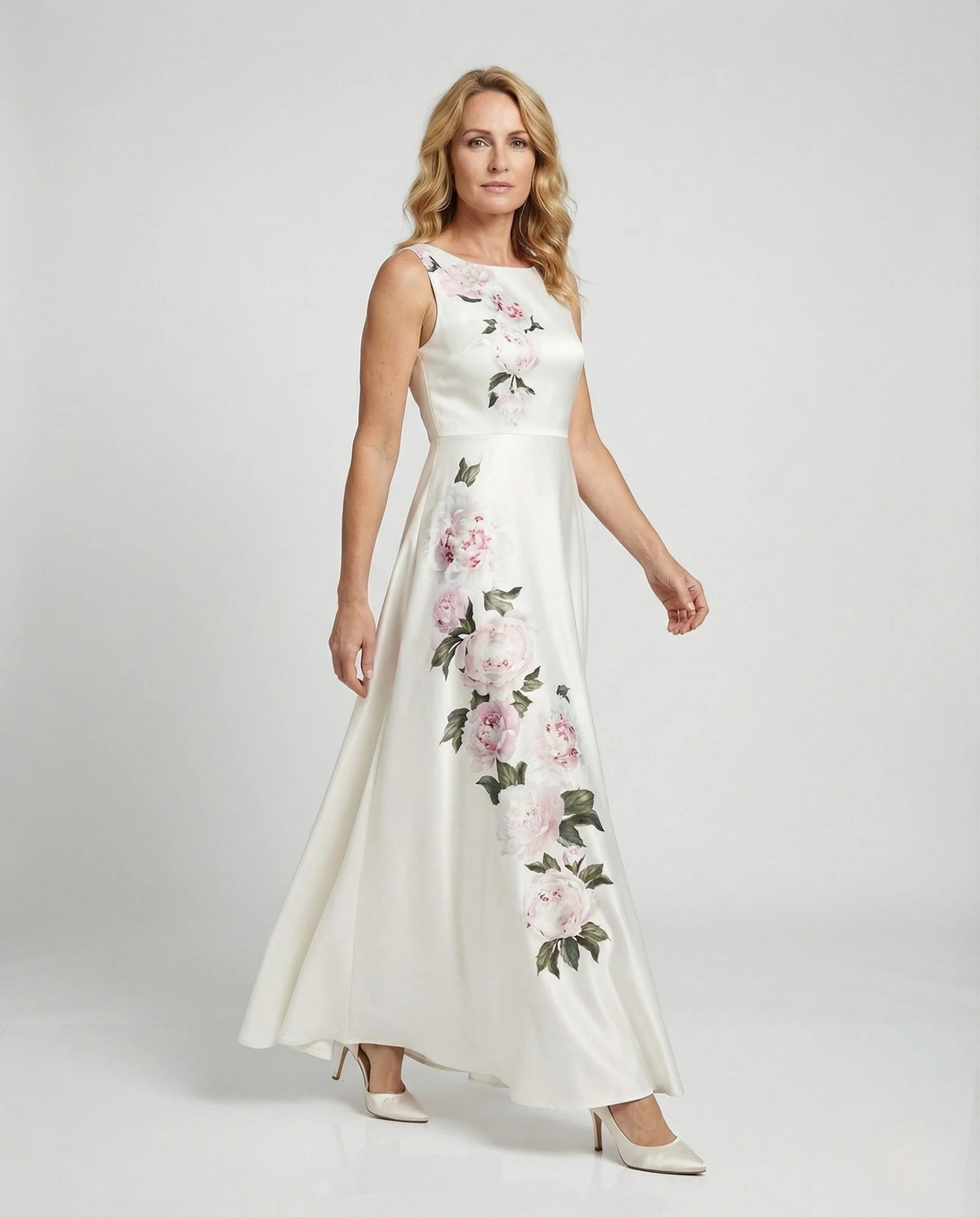 Damen Abendkleid lang Satin Floral