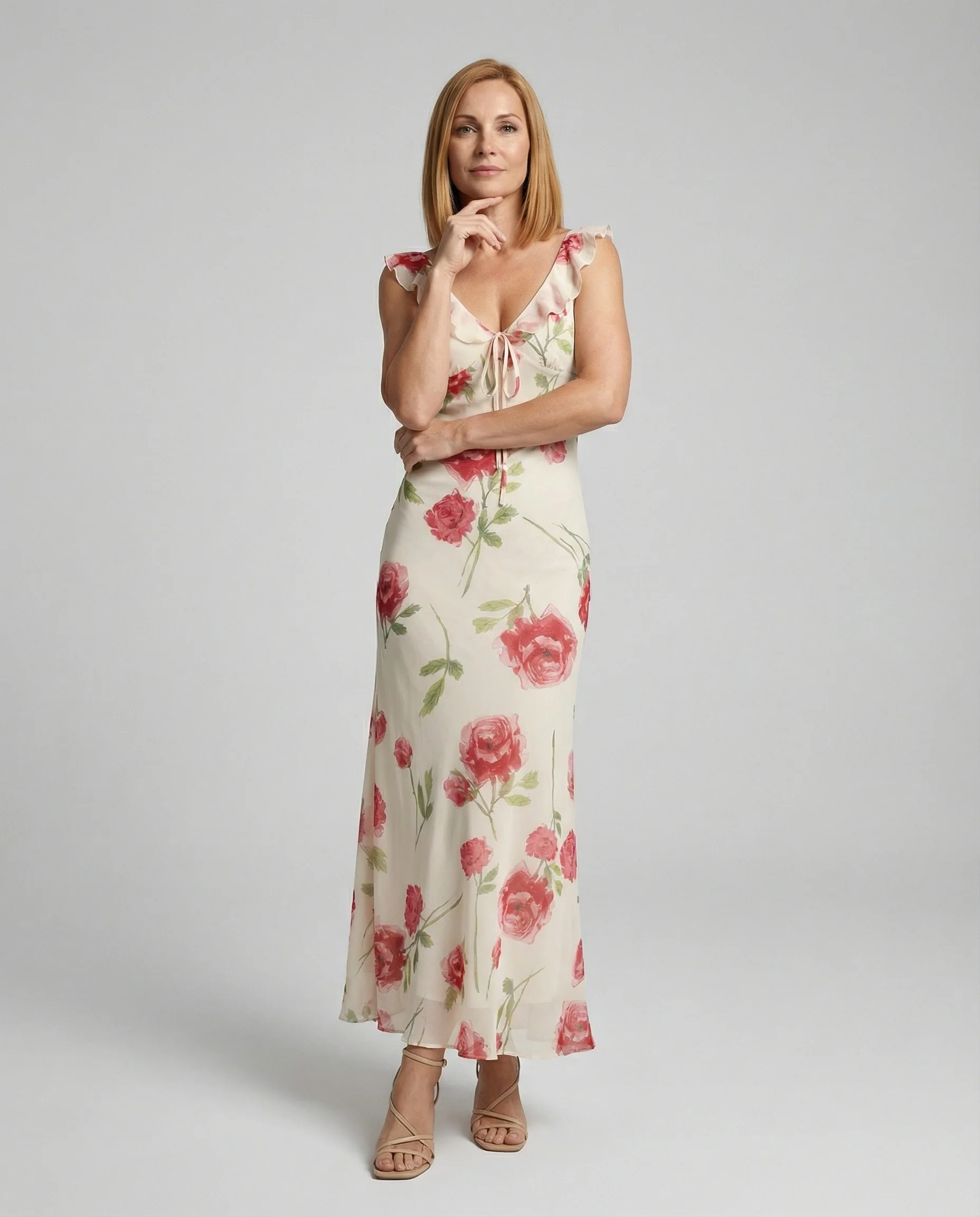 Damen Carmen Maxikleid mit Volant