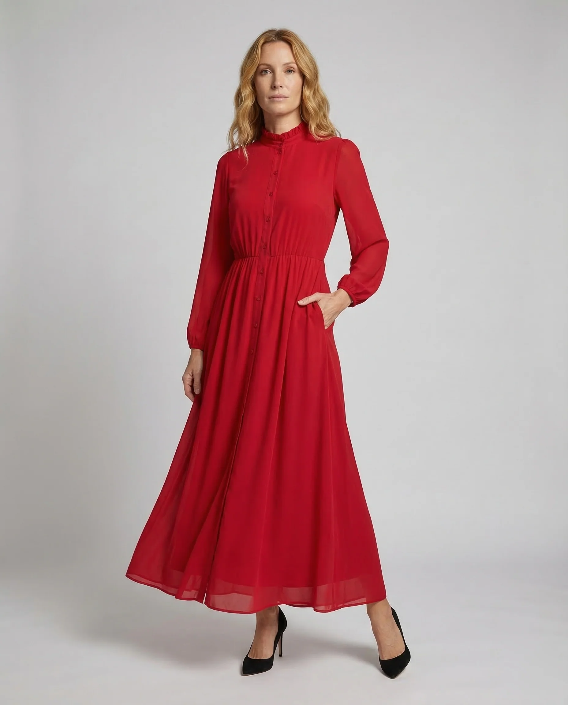 Damen Chiffon Maxikleid Rüschen