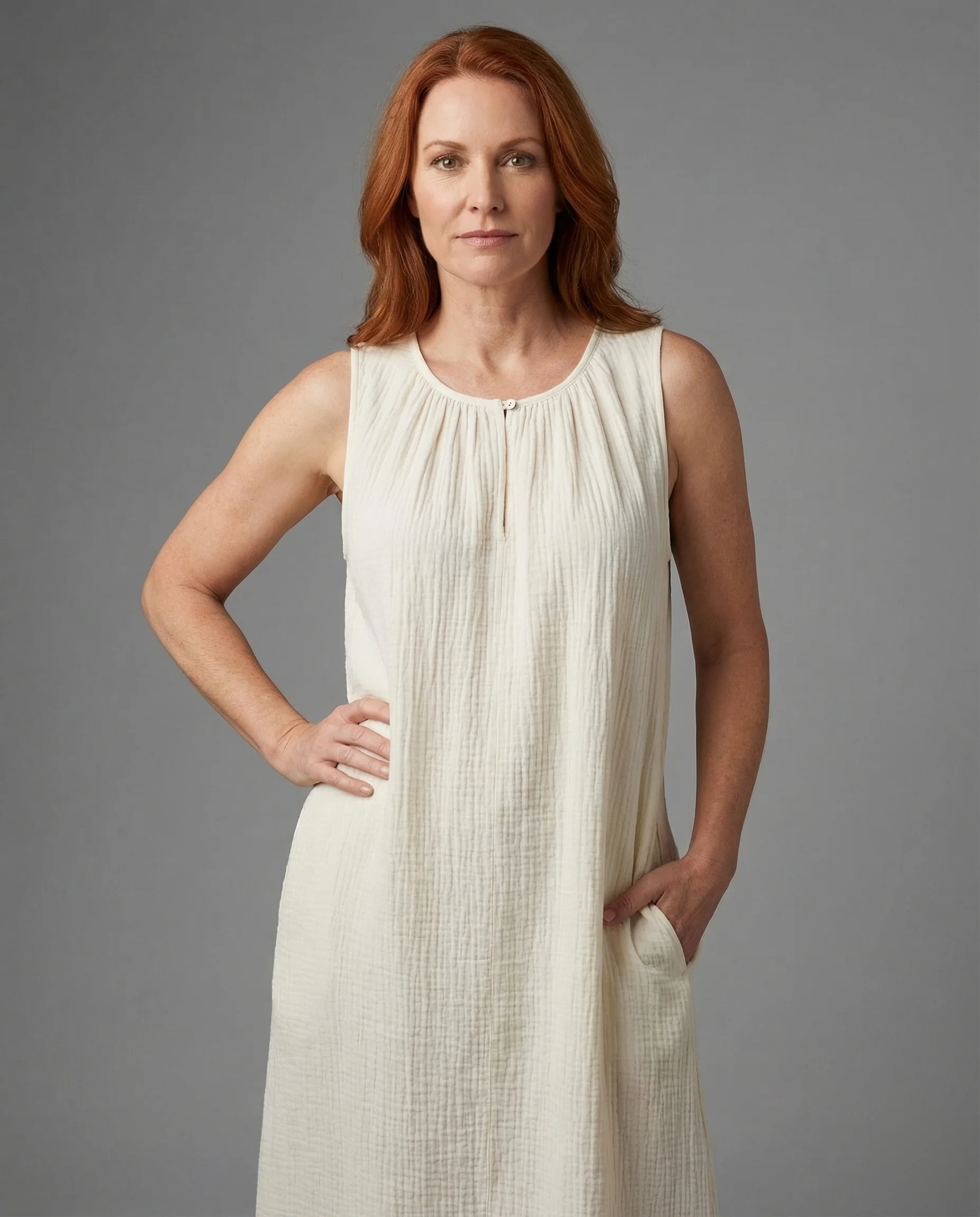 Damen Gekrepptes Bodenlanges Maxikleid - Image 2