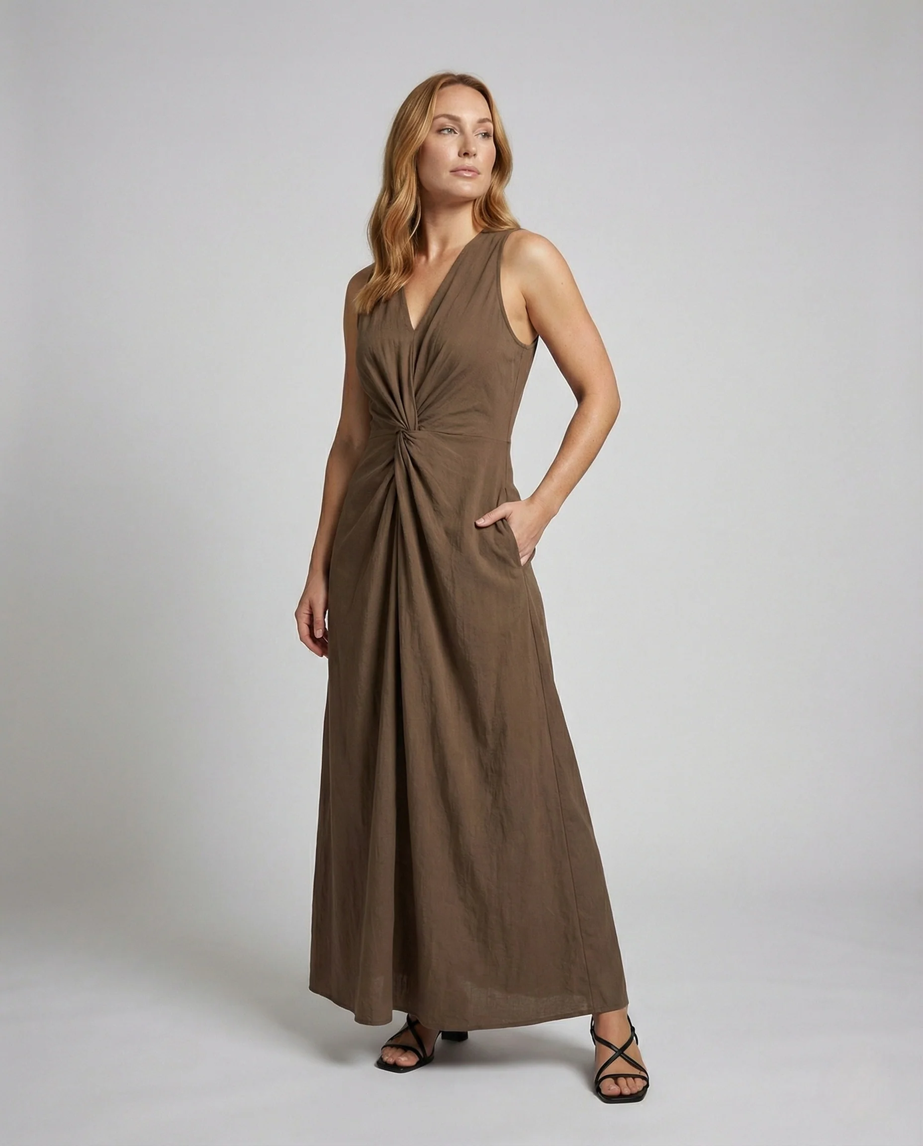 Damen Bodenlanges Maxikleid mit Knotendetail - Image 2