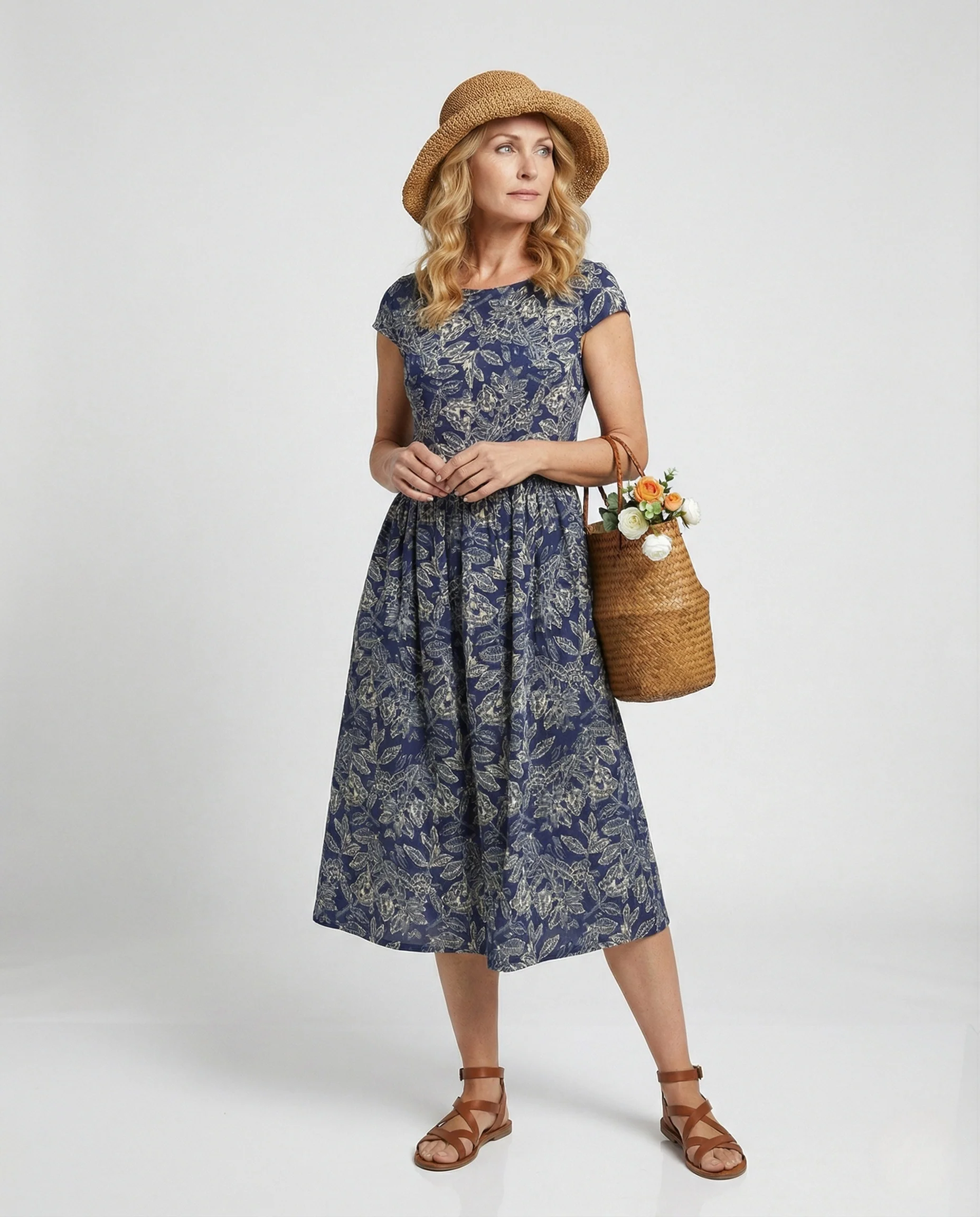 Damen Bodenlanges Strandkleid mit botanischem Print