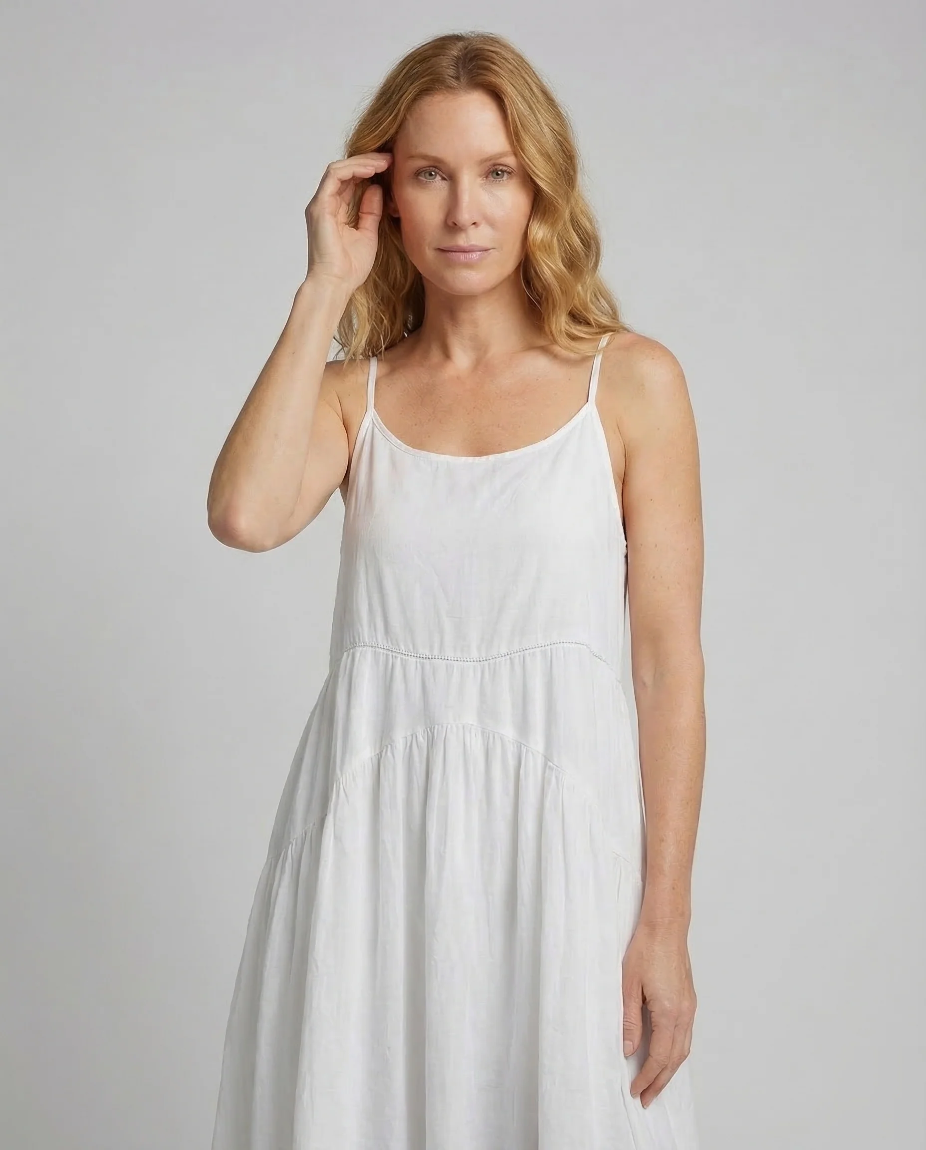 Damen Maxikleid Leinen Stufen - Image 2