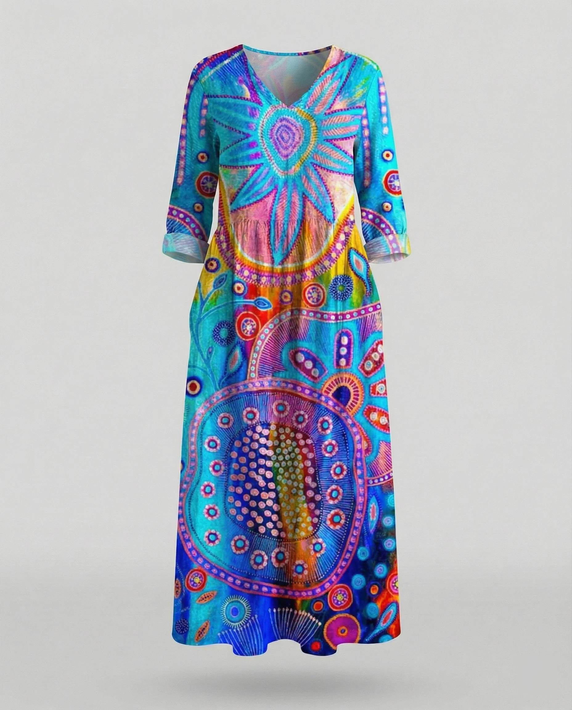 Damen Boho Maxikleid Sommer Leinenoptik - Image 8