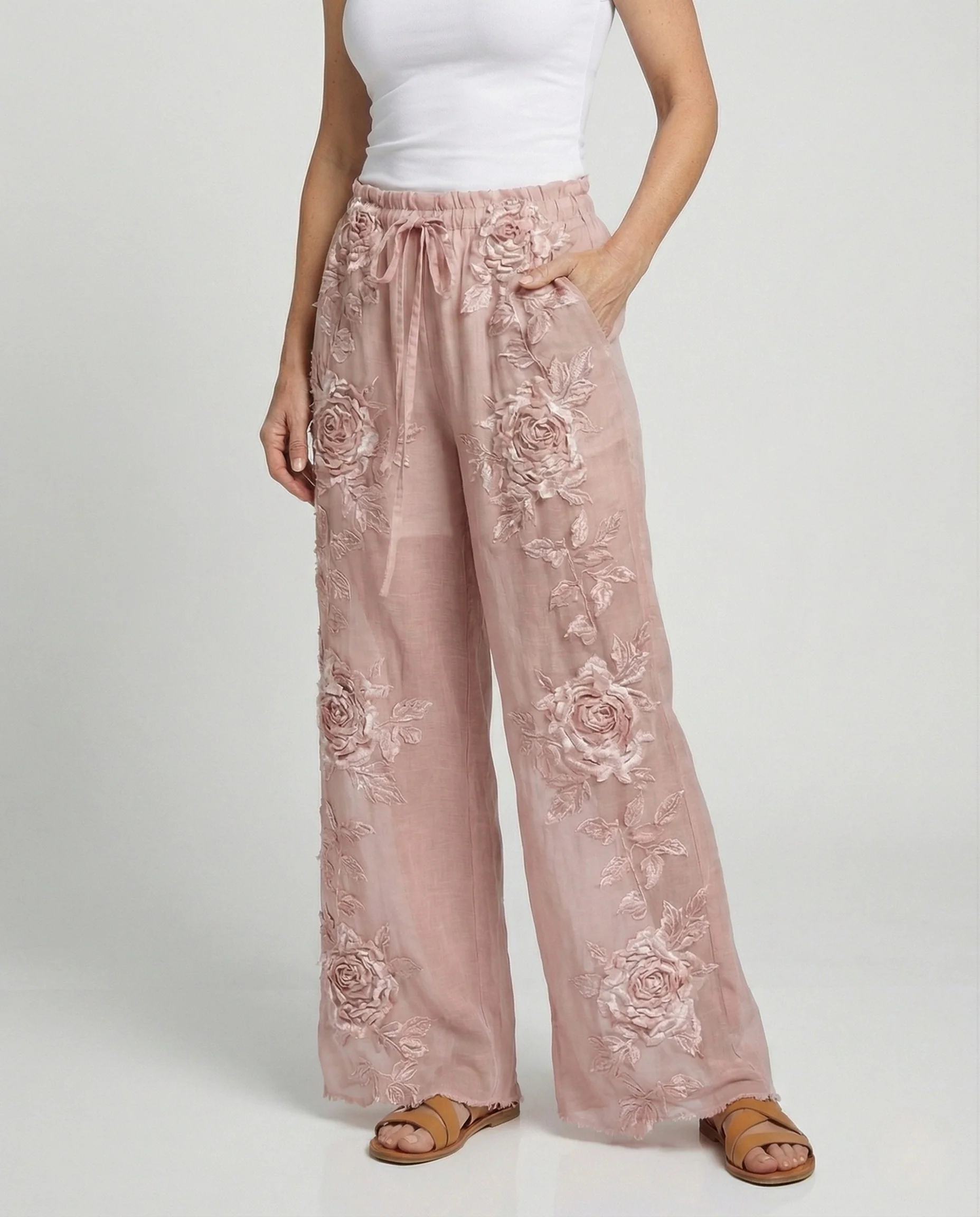 Damen Boho-Haremshose mit Blumenapplikationen - Image 2