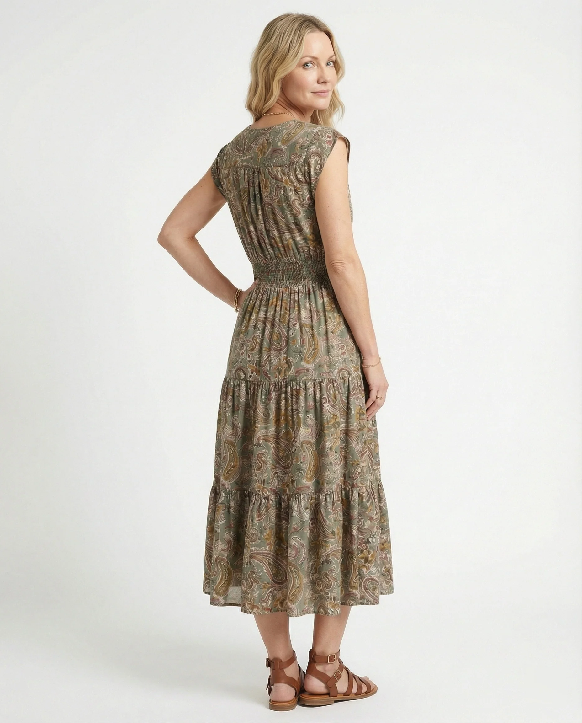 Boho Maxikleid Sommer mit Smok Taille
