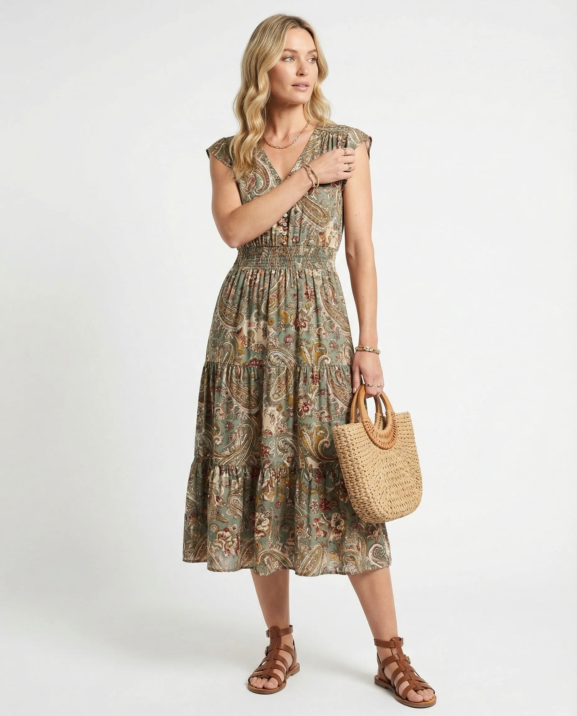 Boho Maxikleid Sommer mit Smok Taille - Image 10