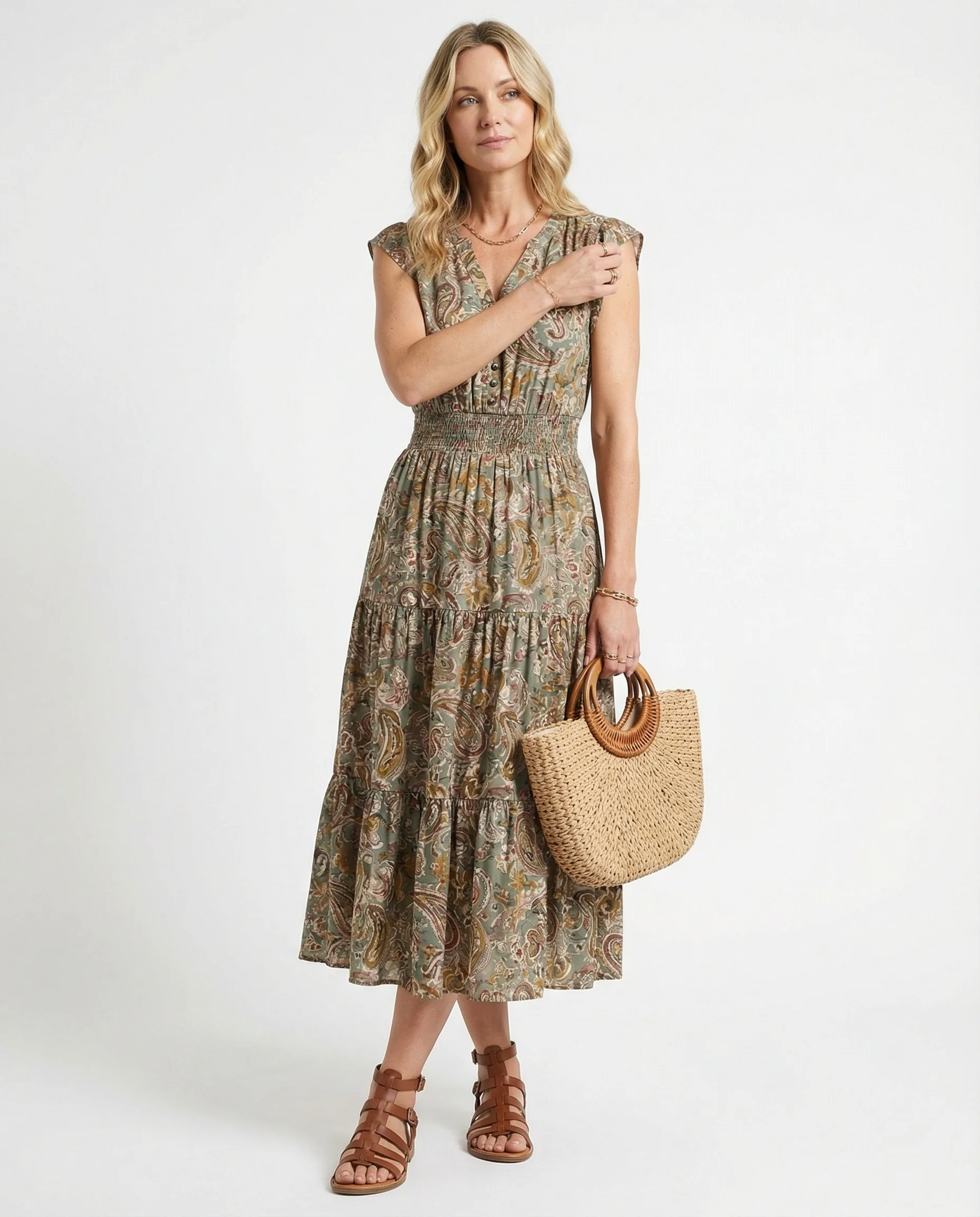 Boho Maxikleid Sommer mit Smok Taille - Image 3