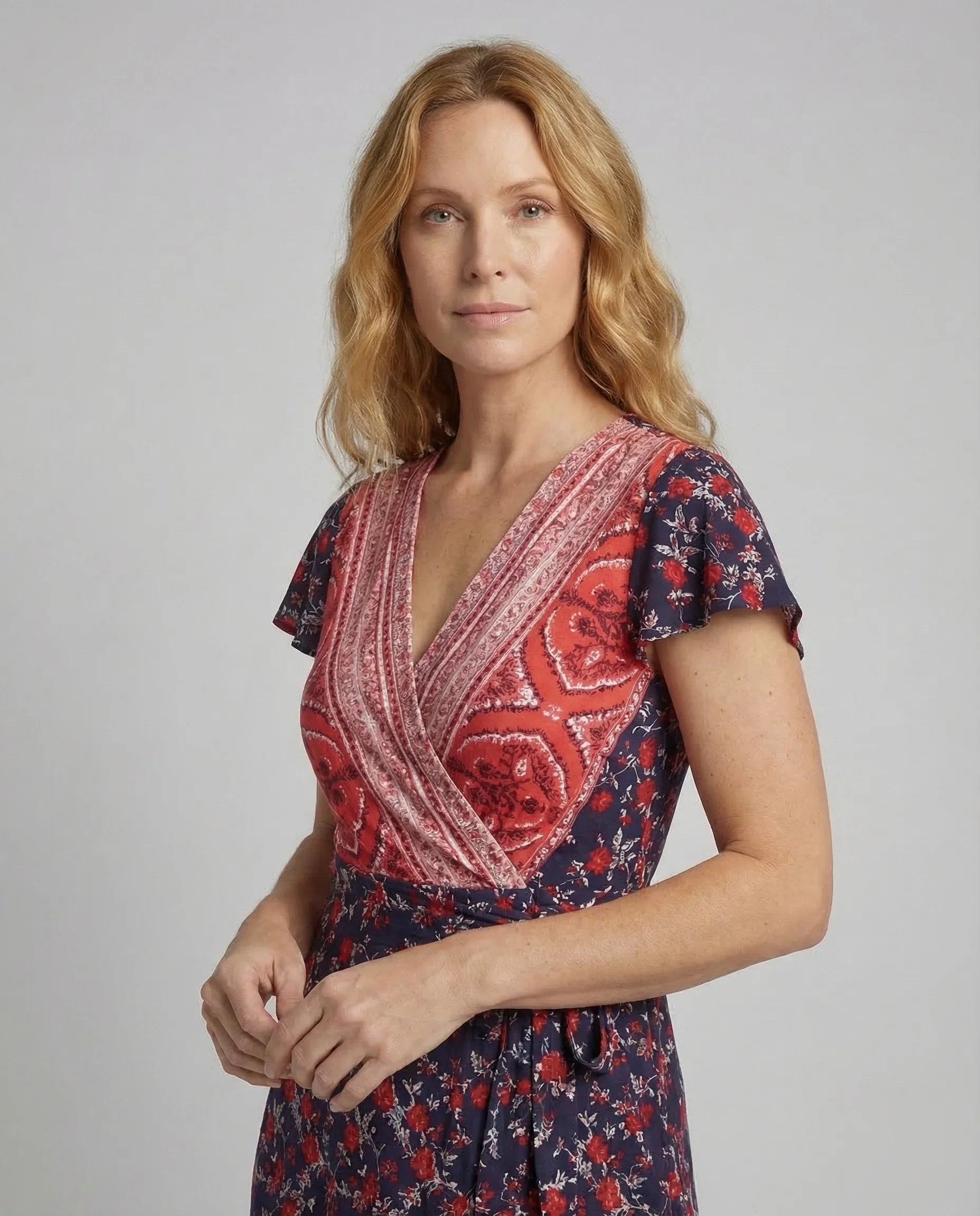 Damen Boho Maxikleid Wickel V Ausschnitt - Image 2