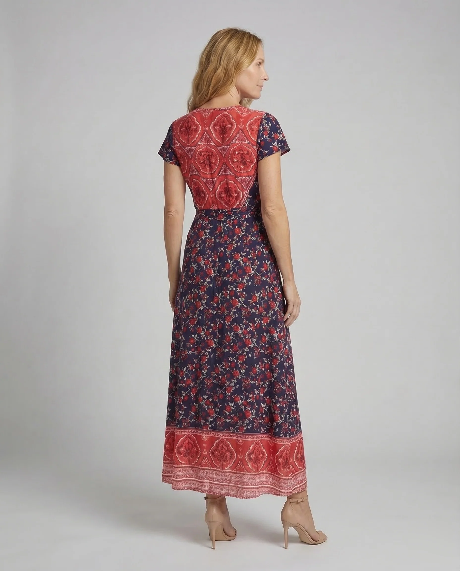 Damen Boho Maxikleid Wickel V Ausschnitt - Image 4