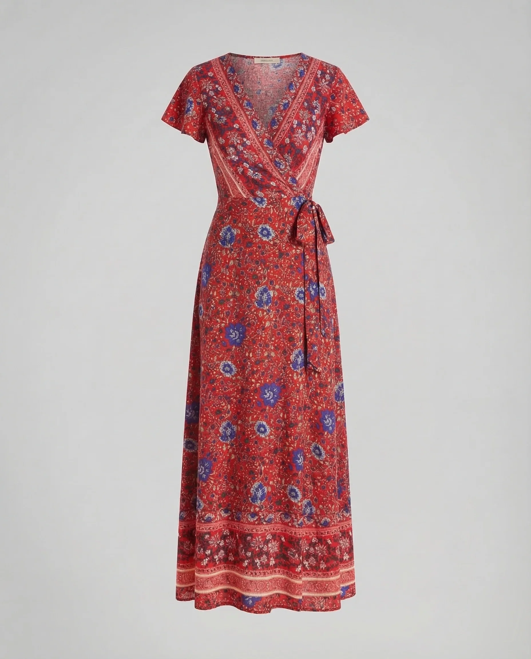 Damen Boho Maxikleid Wickel V Ausschnitt - Image 8